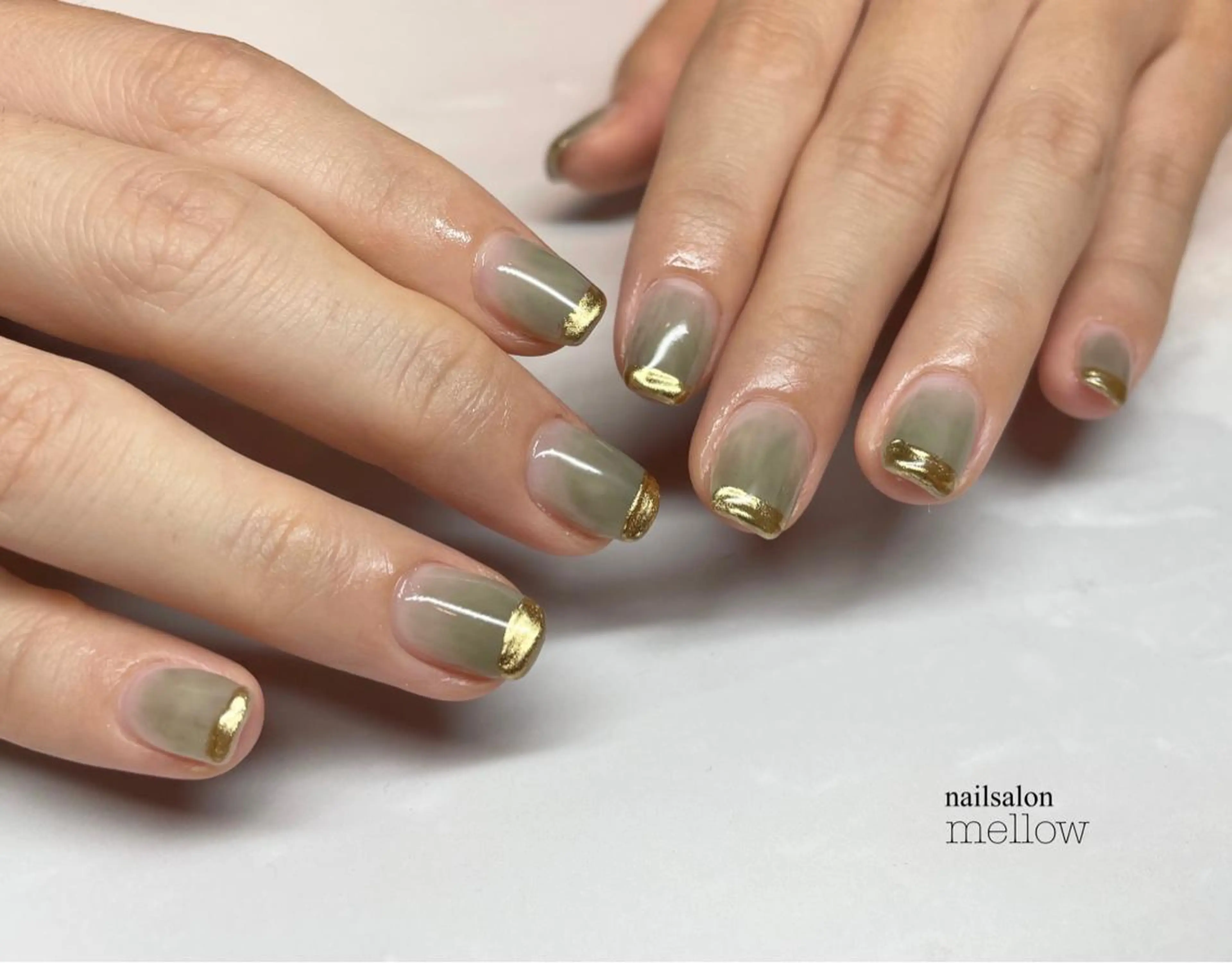 ネイル フレンチネイル グリーン ミラーネイル 大山 浩美のネイルデザイン