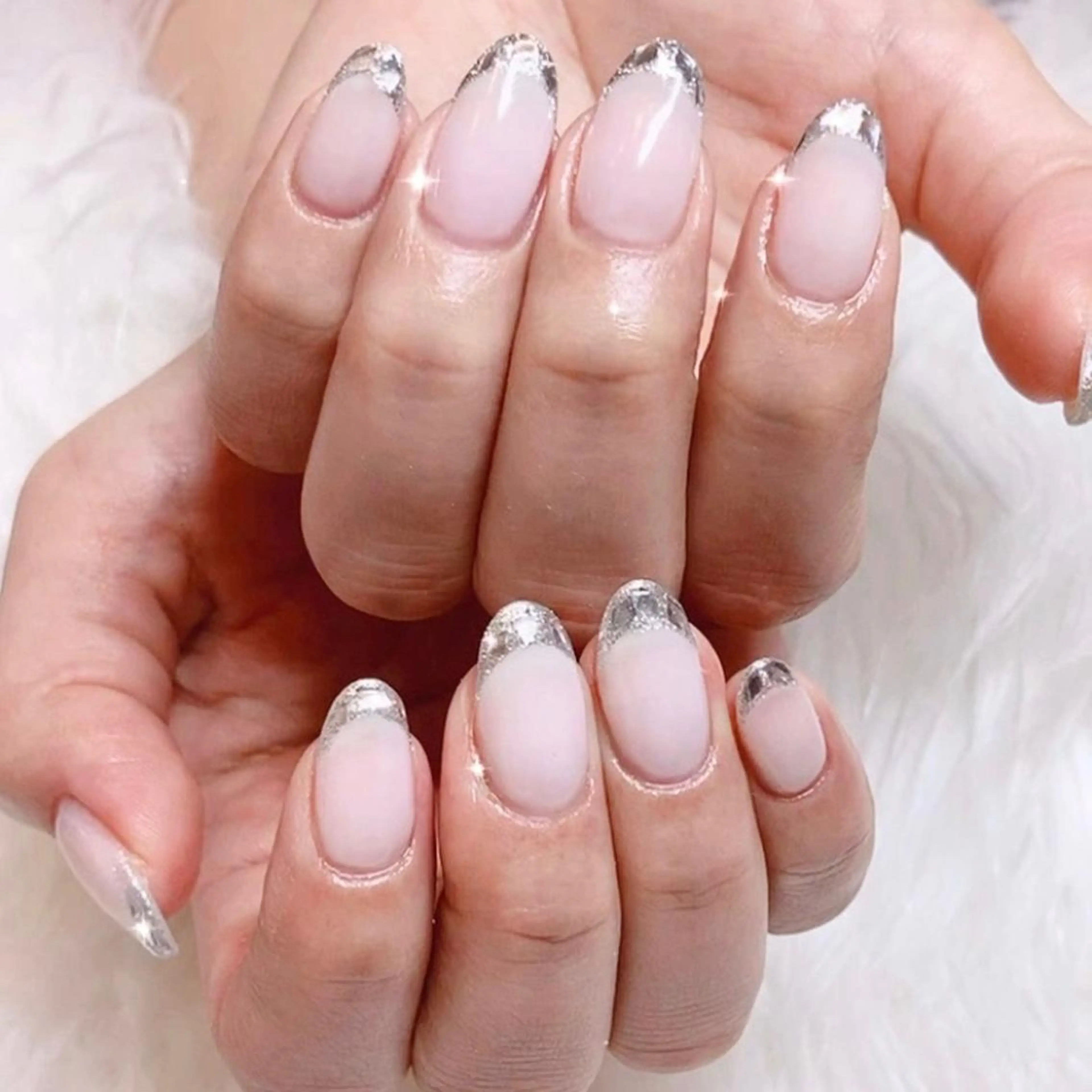 ★オフ有り【ブライダルにも💍】ガラス/ミラーフレンチ💎(ベースカラー込) ※初回オフ無料 ¥8,000→¥7,000の写真