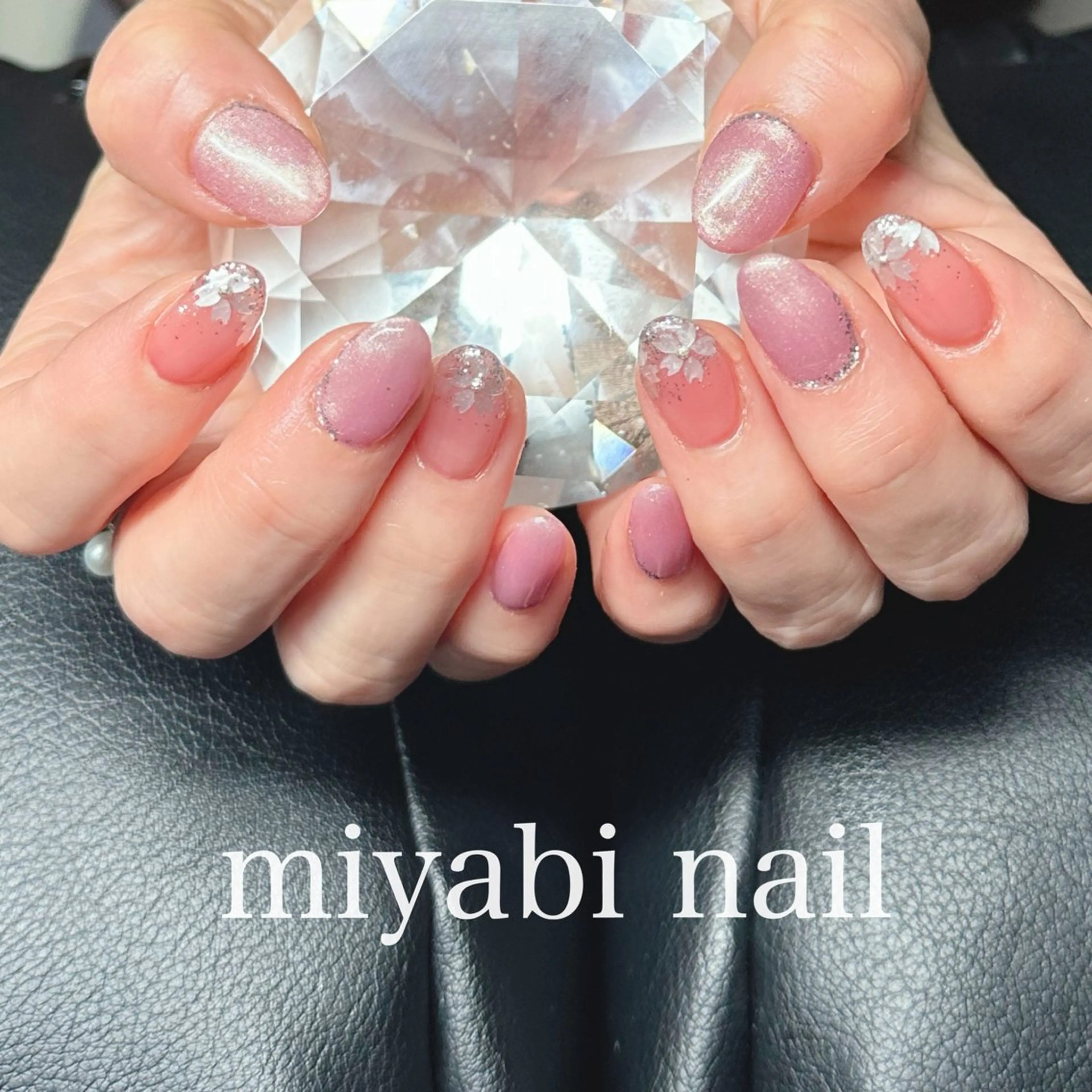 ネイル アートネイル 桜ネイル ジェルネイル キラキラネイル マグネットネイル ハンドネイル miyabi nail 桂川駅近くのネイルデザイン