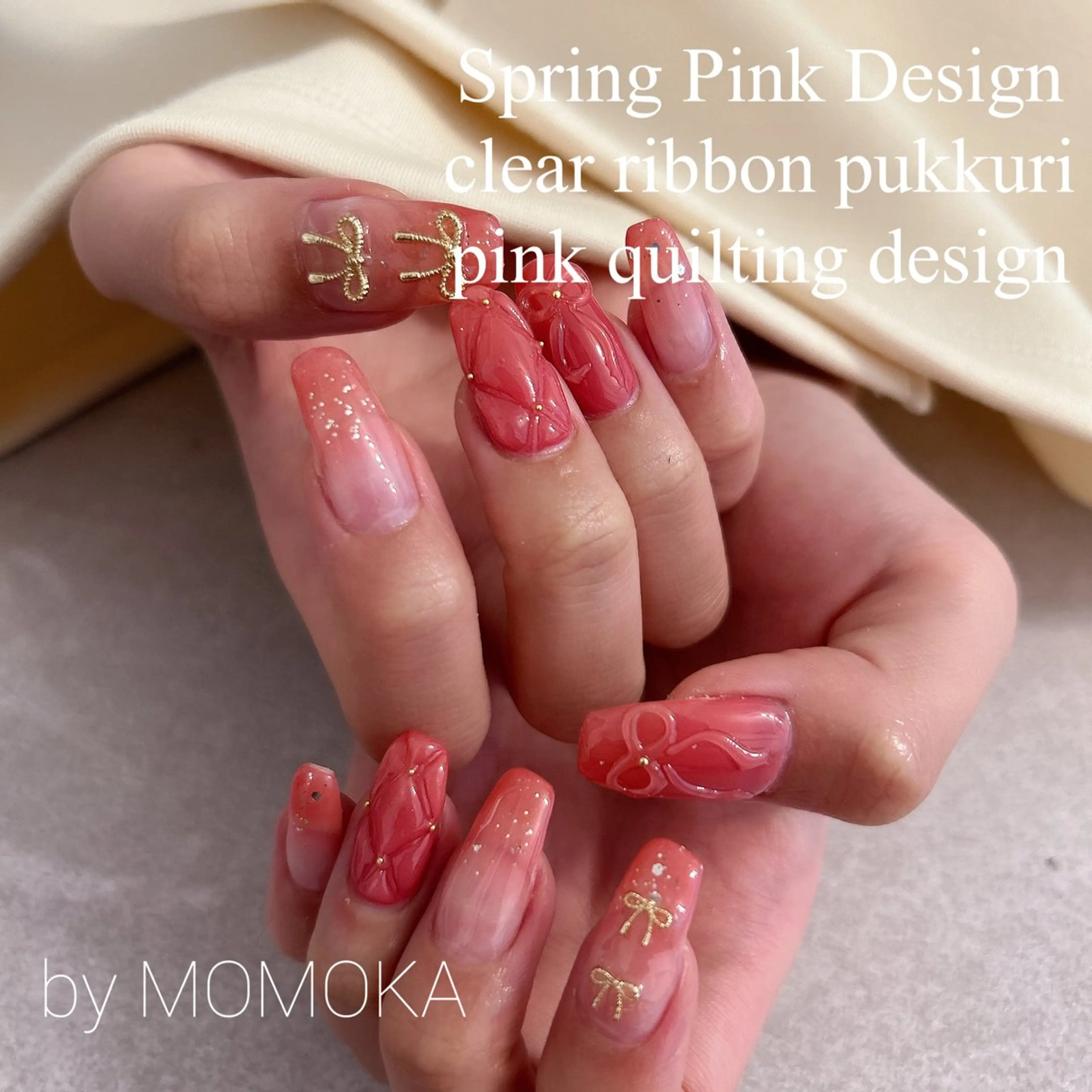 ネイル ピンク リボン ハンドネイル momoka_nails所属・Momo nailsalonのネイルデザイン