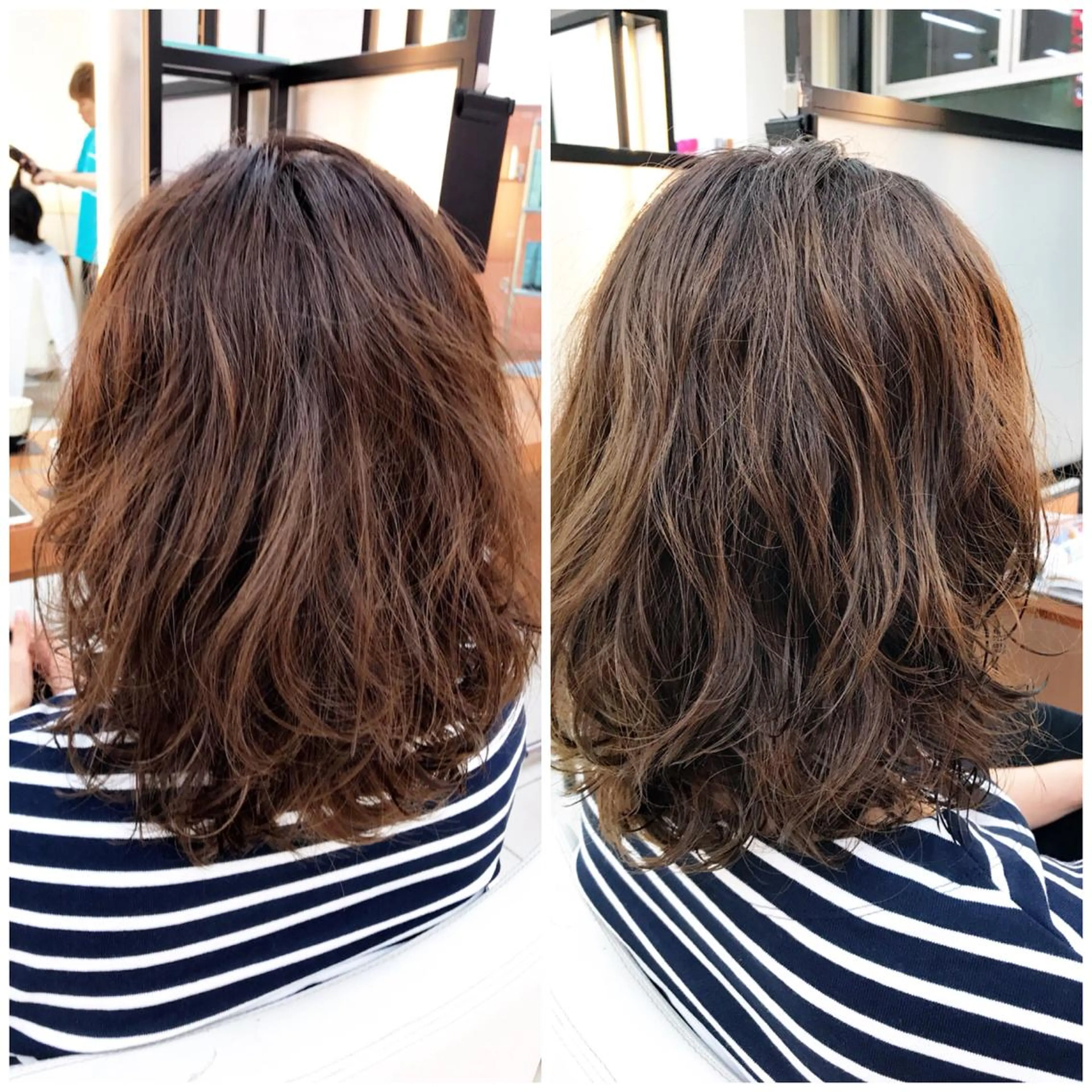 ミディアム カラー パーマ グレージュ エアウェーブ カット パーマ 奈良崎 和弘のヘアスタイル