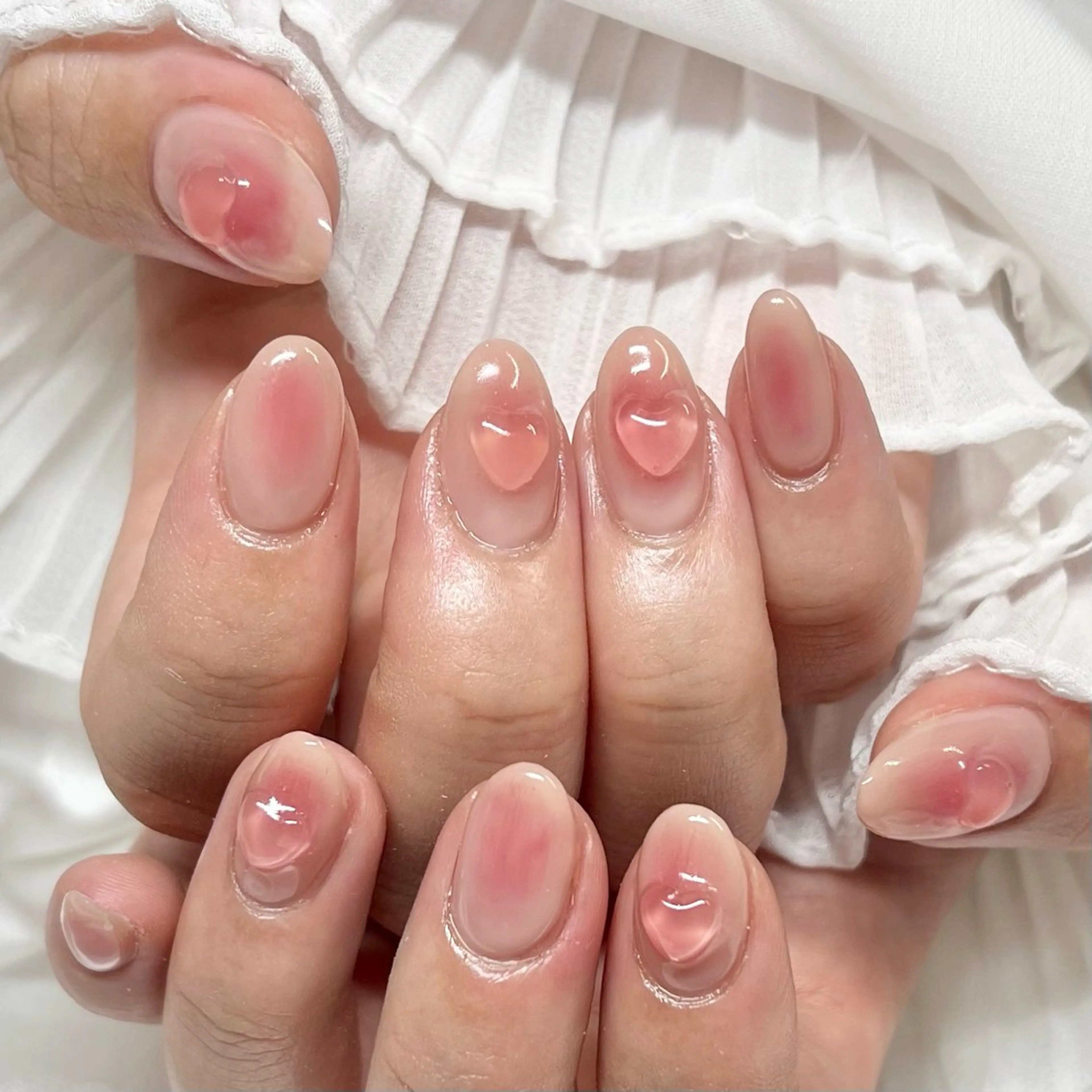 ネイル チークネイル クリアネイル ハート ピンク Vogustys Nail 山田のネイルデザイン