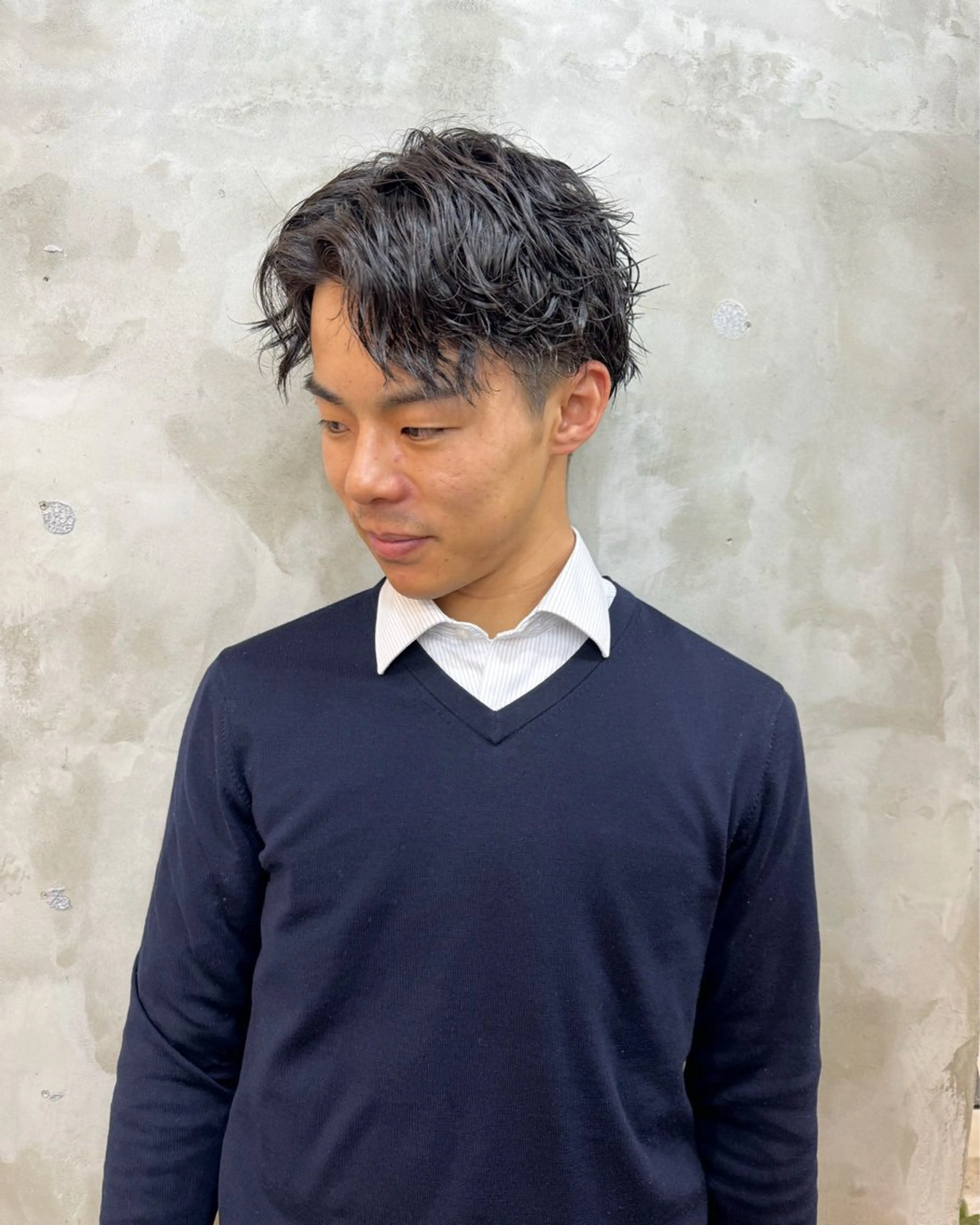 ショート パーマ メンズ センターパート メンズパーマ 刈り上げ スパイラルパーマ 志賀 あずみのヘアスタイル