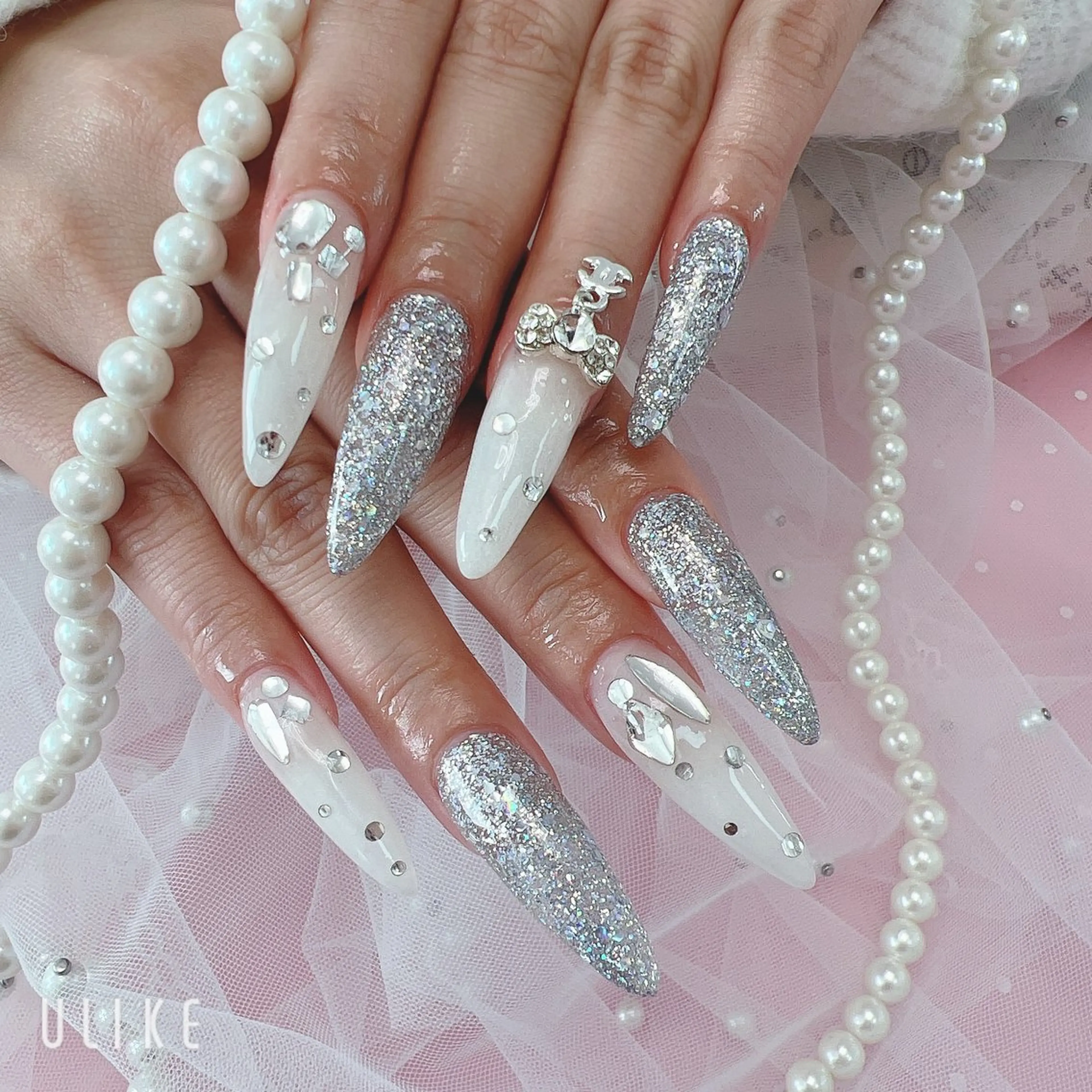 ネイル アートネイル チークネイル 成人式 長さ出し フレンチネイル YK Rinのネイルデザイン