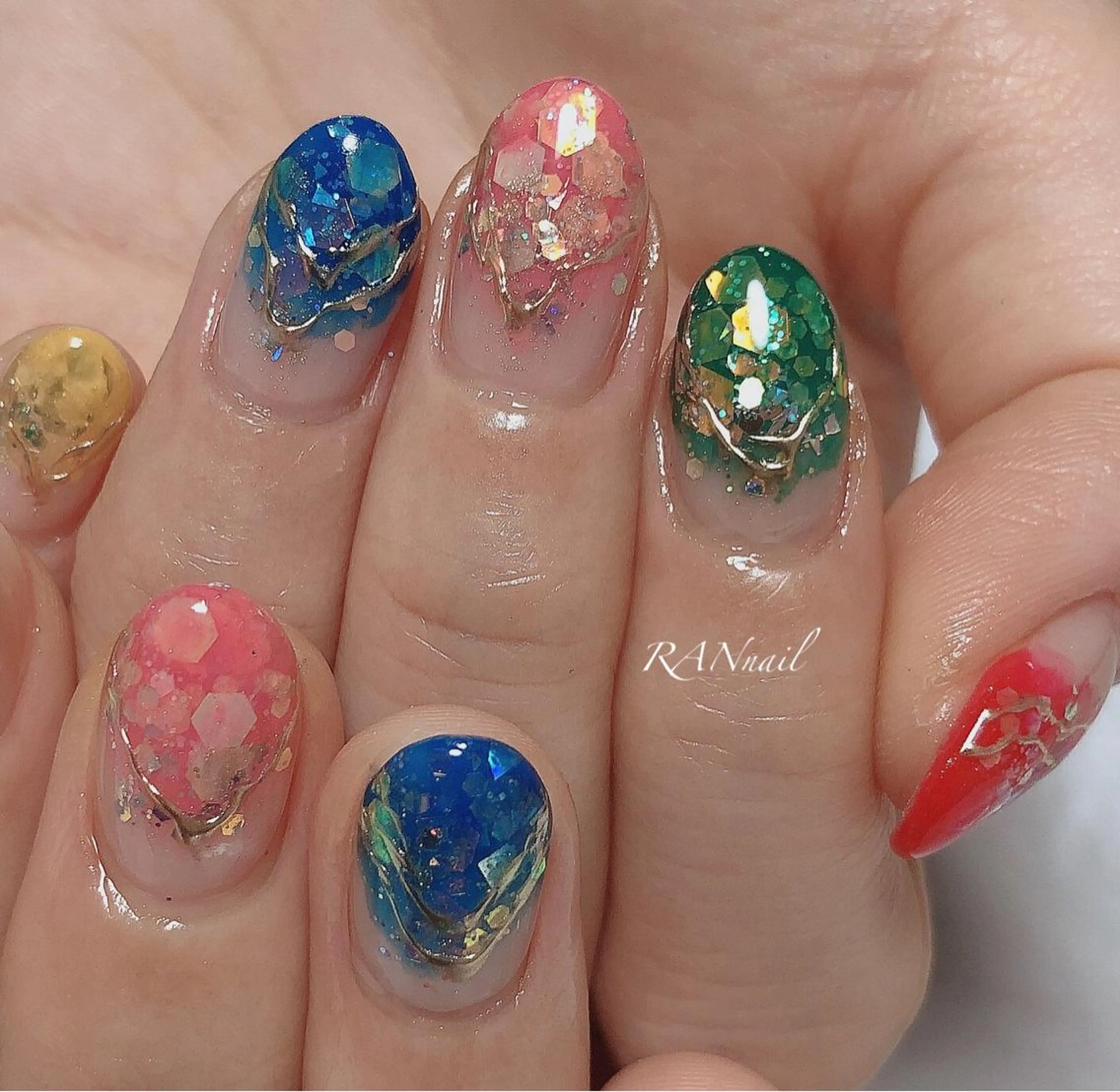 ネイル クリアネイル フットネイル フレンチネイル キラキラネイル ラメ(グリッター) RAN nailのネイルデザイン