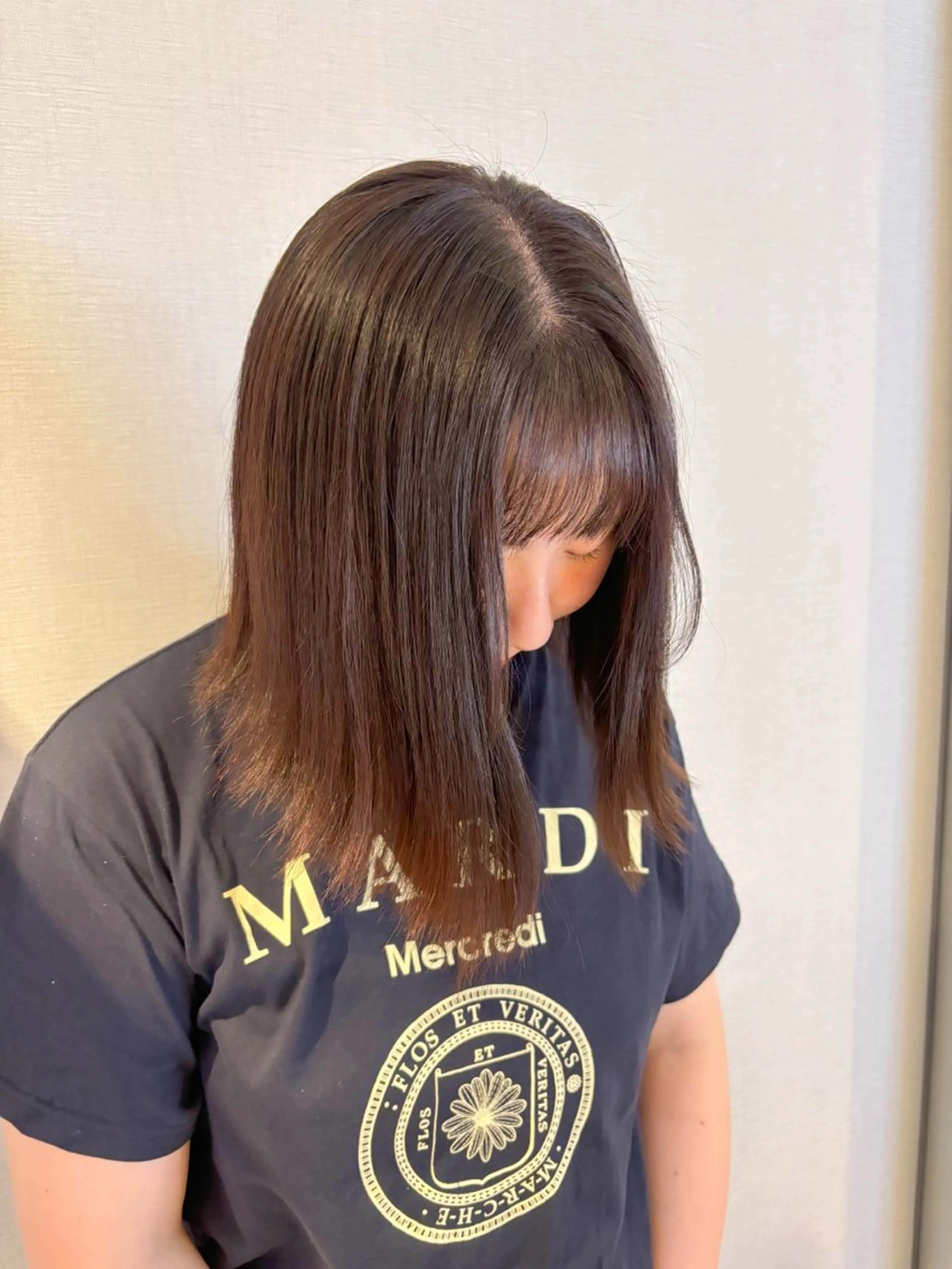 ミディアム カラー パーマ ブラウンカラー ケアカラー ピンクカラー 髪質改善 ストレートパーマ Kaho🌼/メンズ ニュアンスパーマのヘアスタイル