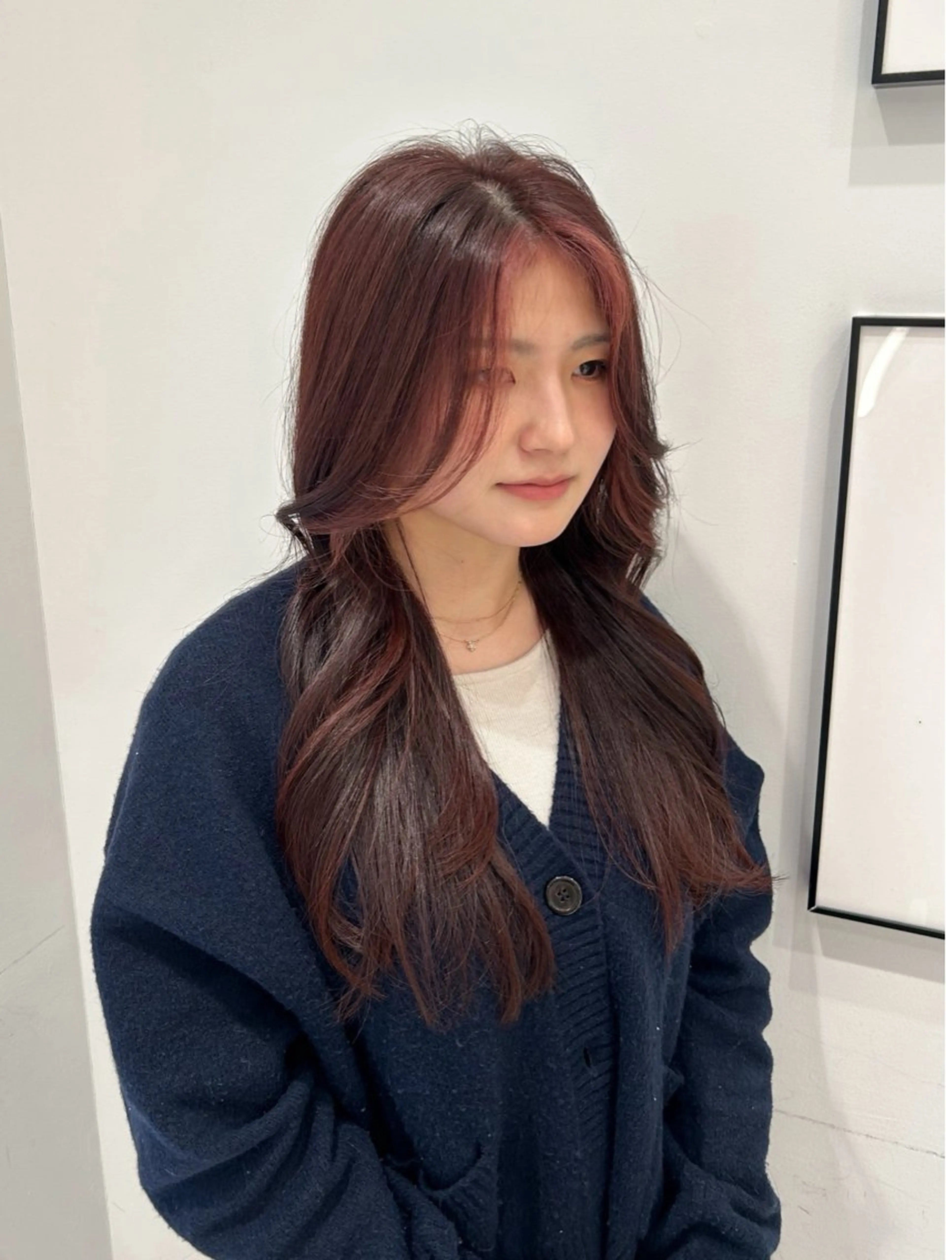 ロング カラー ミストバング  フェイスフレーミング レッドカラー カット ヘアカラー 大長 広菜のヘアスタイル