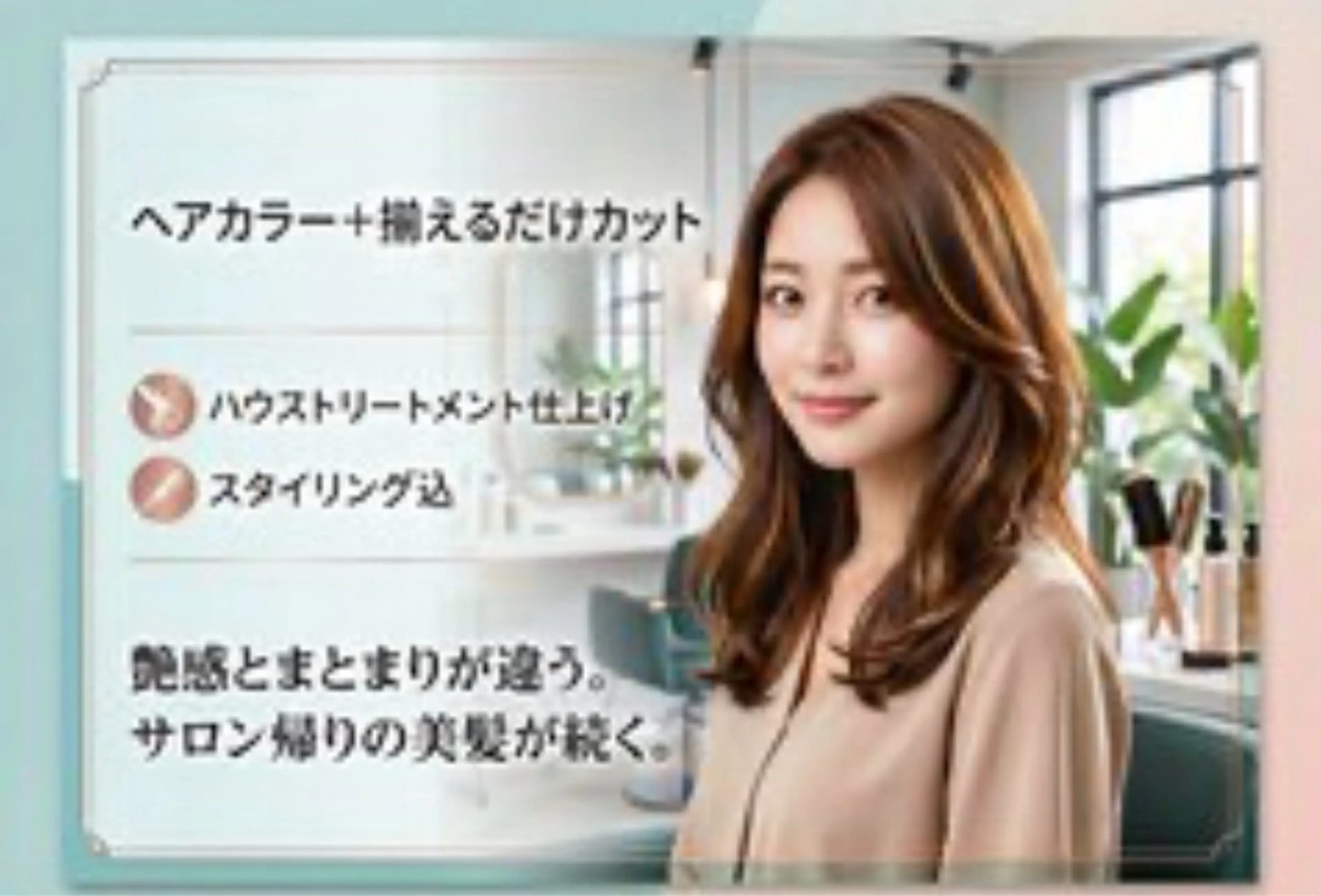 ヘアカラー＋揃えるだけカット　ハウストリートメント仕上げ　スタイリング込の写真