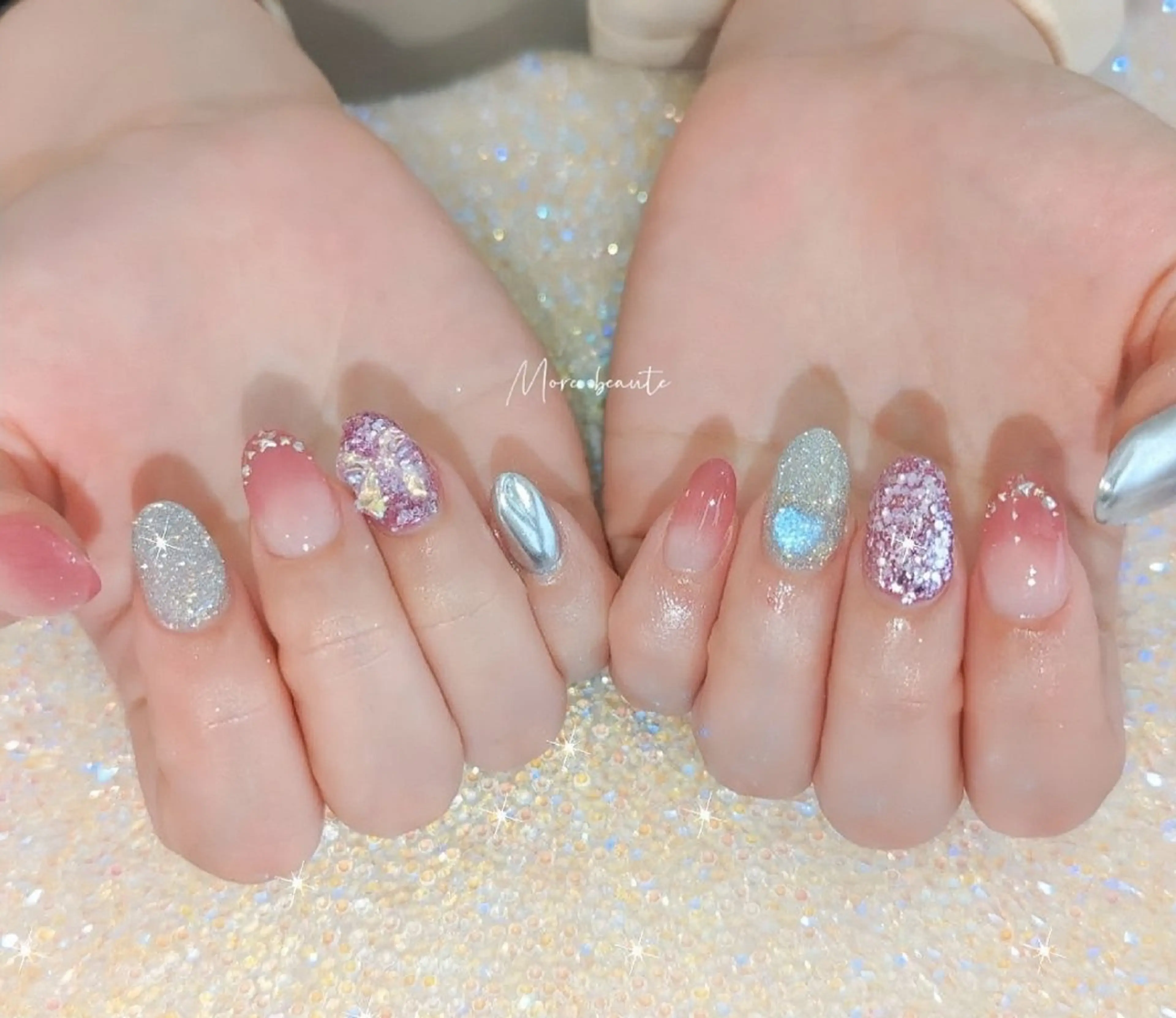 ネイル 桜ネイル 長さ出し ジェルネイル ハート 韓国ネイル ハンドネイル I LOVE ME NAIL.｡.:*♡のネイルデザイン