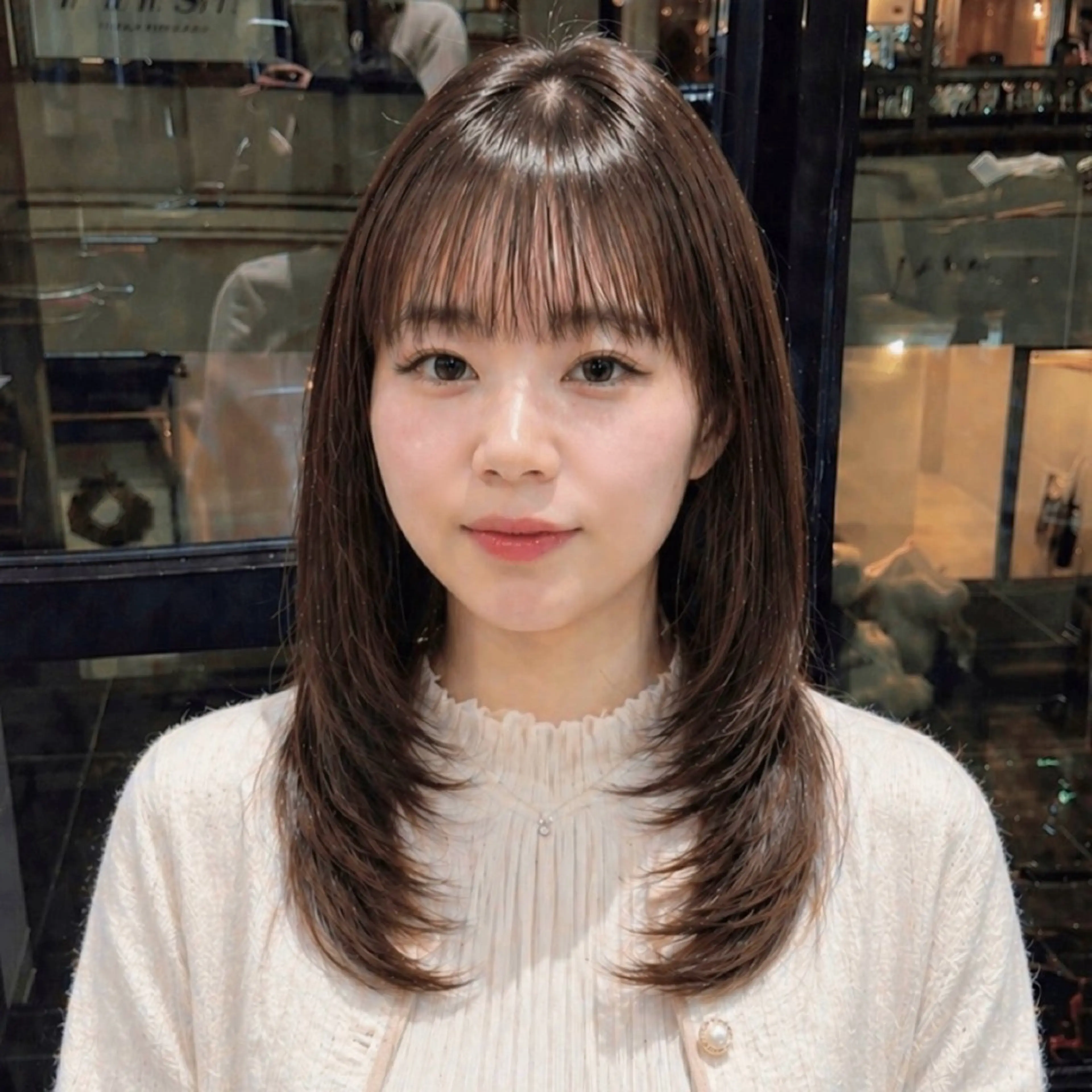 ミディアム ミディアムレイヤー 顔まわりレイヤー 顔周りカット レイヤーカット カット ヘアカラー トリートメント ruen大分駅店/ chitoseのヘアスタイル