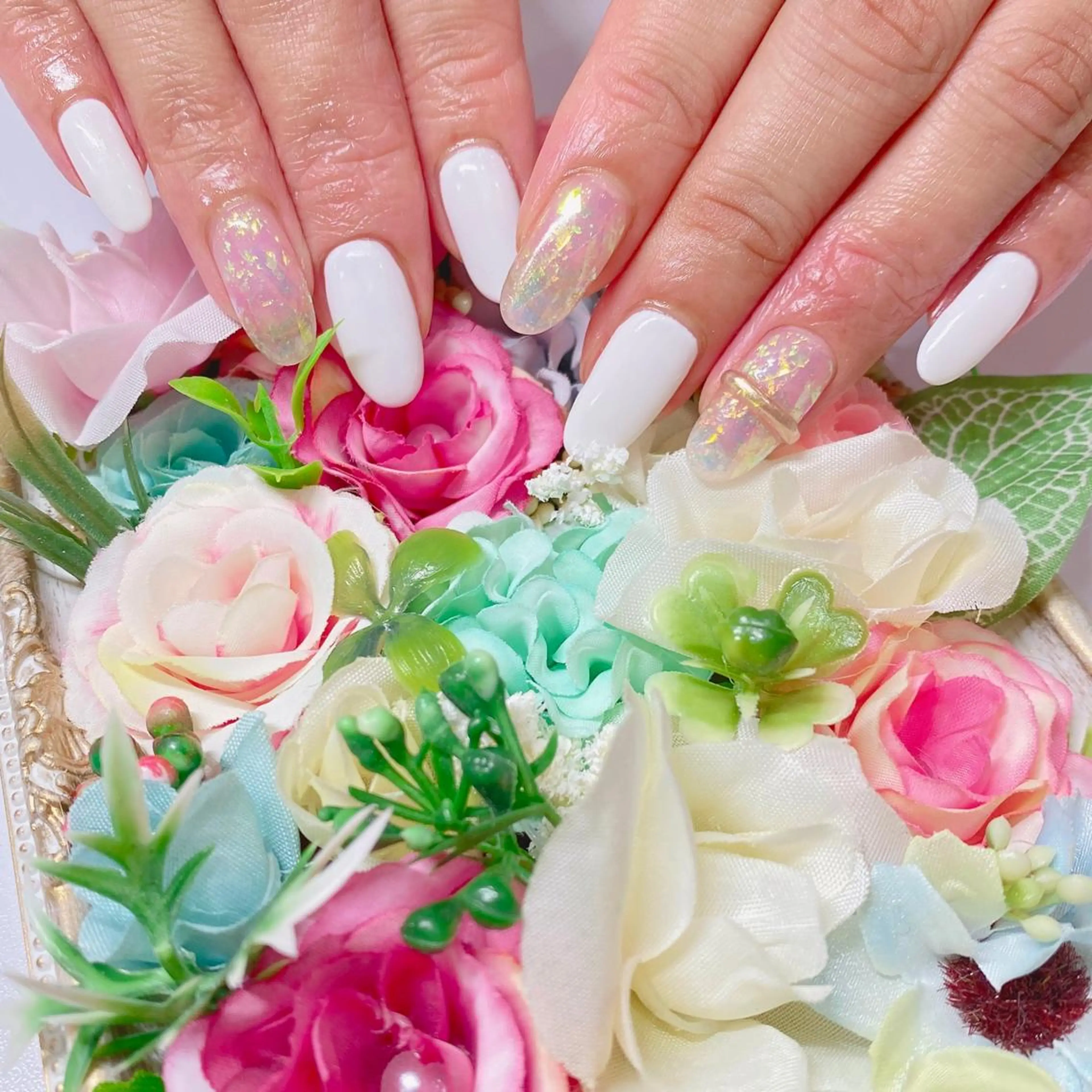 ネイル オーロラネイル キラキラネイル ハンドネイル Nail Salon Leafのネイルデザイン