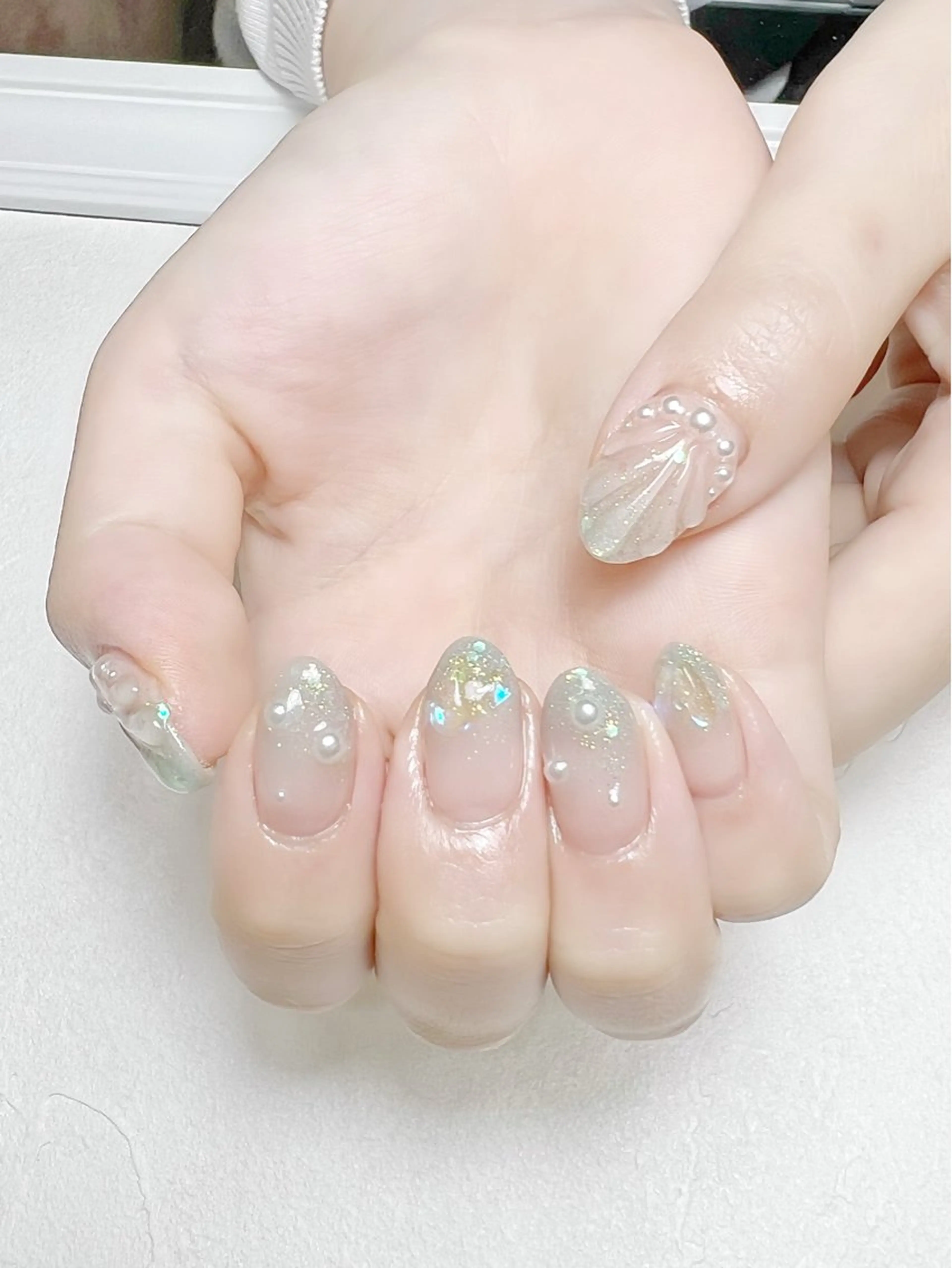 ネイル グラデーション グリーン 氷ネイル・うるうるネイル 夏ネイル rouse nail RISATOのネイルデザイン
