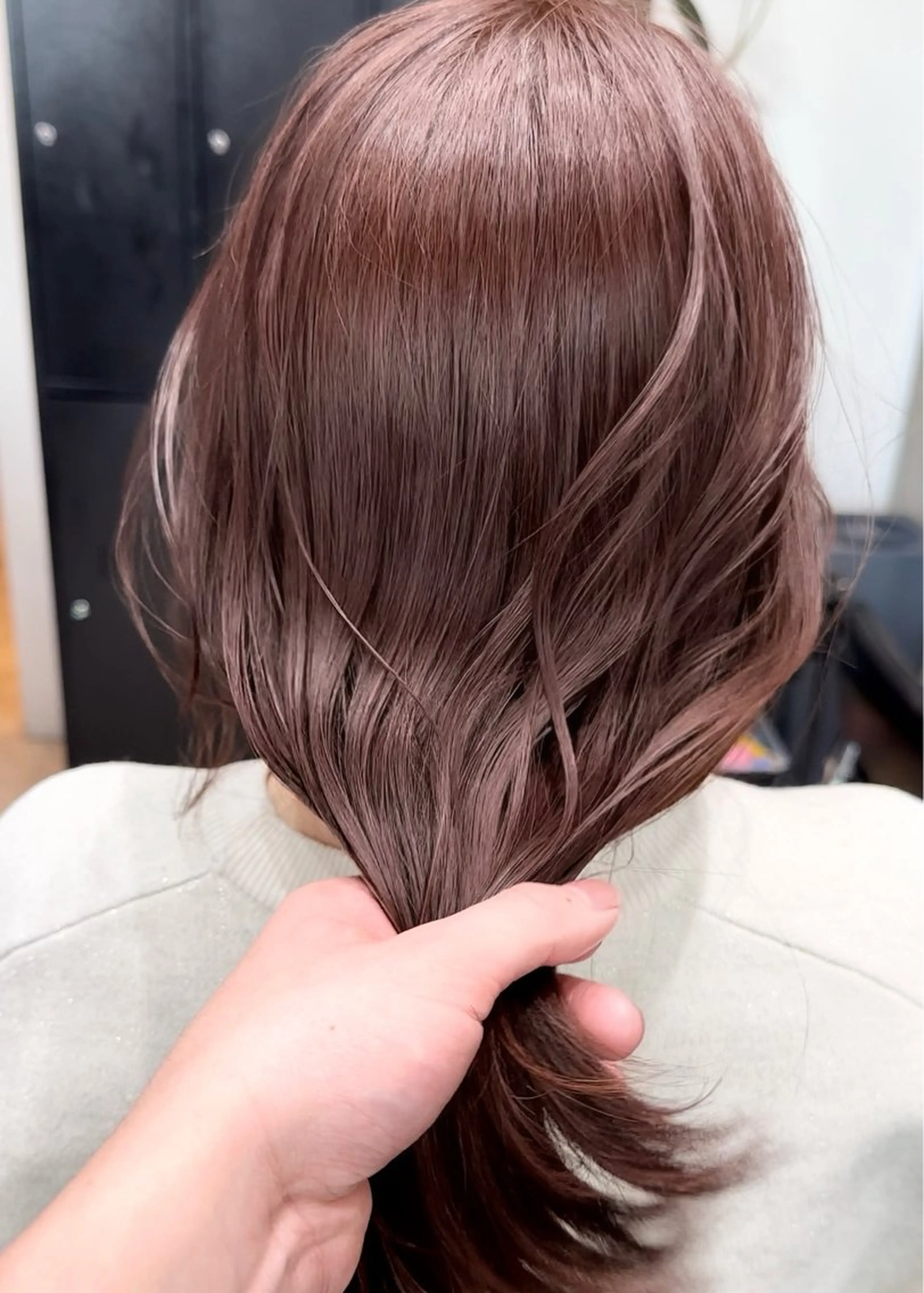 ミディアム ピンクブラウン カット ヘアカラー トリートメント ✨透明感カラー/縮毛 恵比寿HAYATO✨のヘアスタイル
