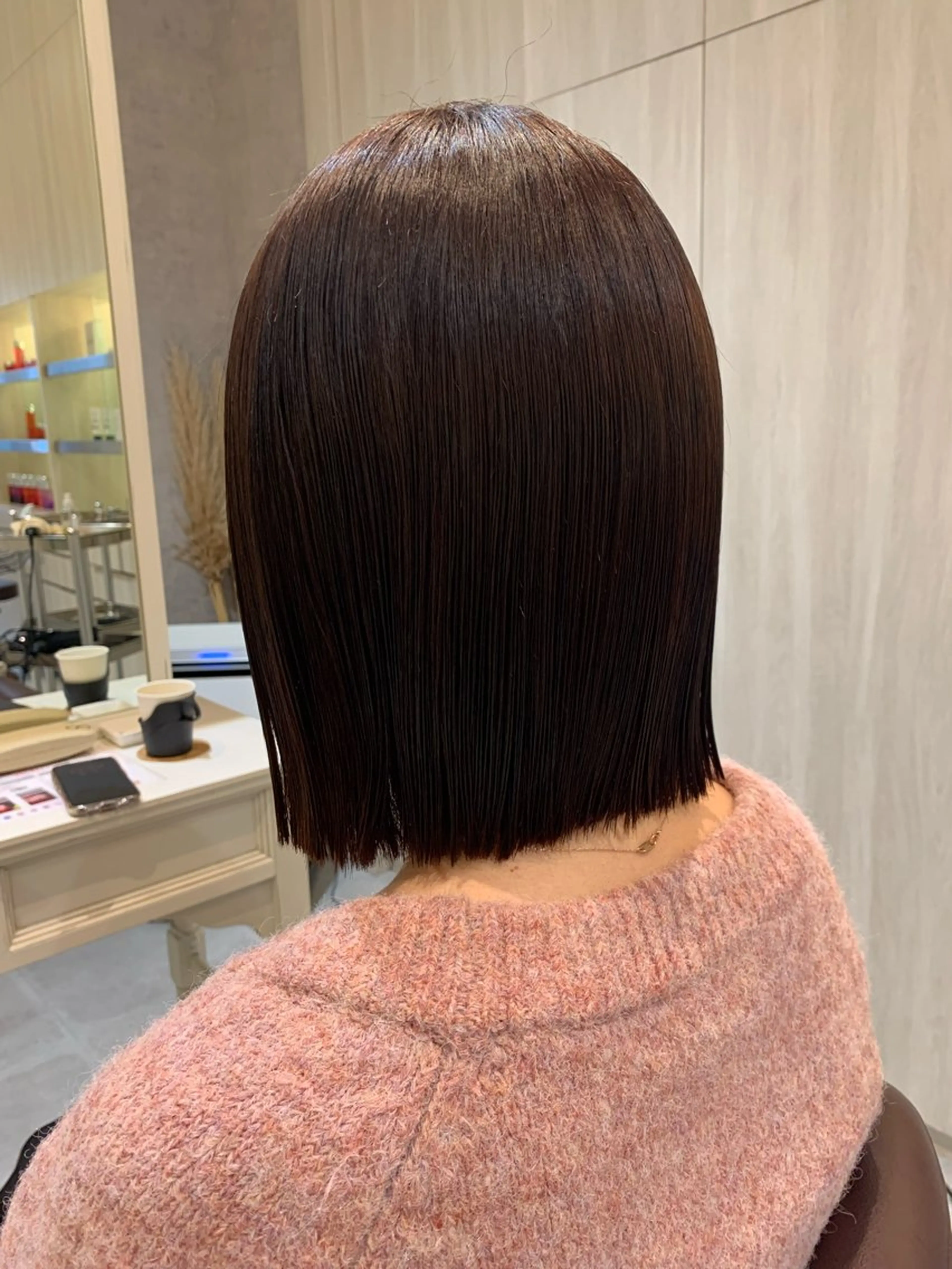 ミディアム カラー 切りっぱなしボブ ブラウンカラー ピンクカラー ピンクブラウン ボブ カット ヘアカラー トリートメント Yuuki🌷名古屋 栄 カラー/ボブのヘアスタイル