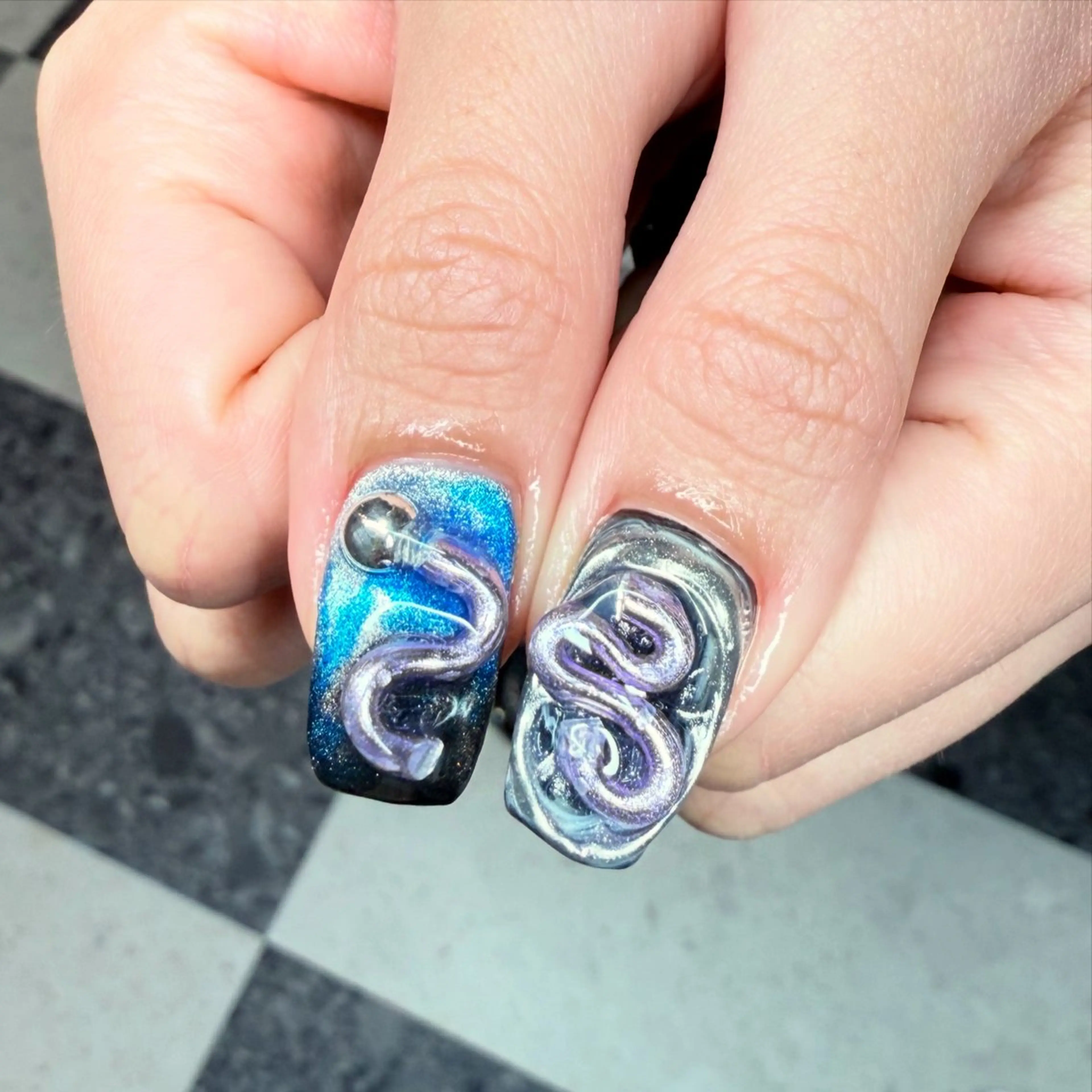 ネイル ブルー シルバー シンプルネイル ハンドネイル posa nail モエミのネイルデザイン