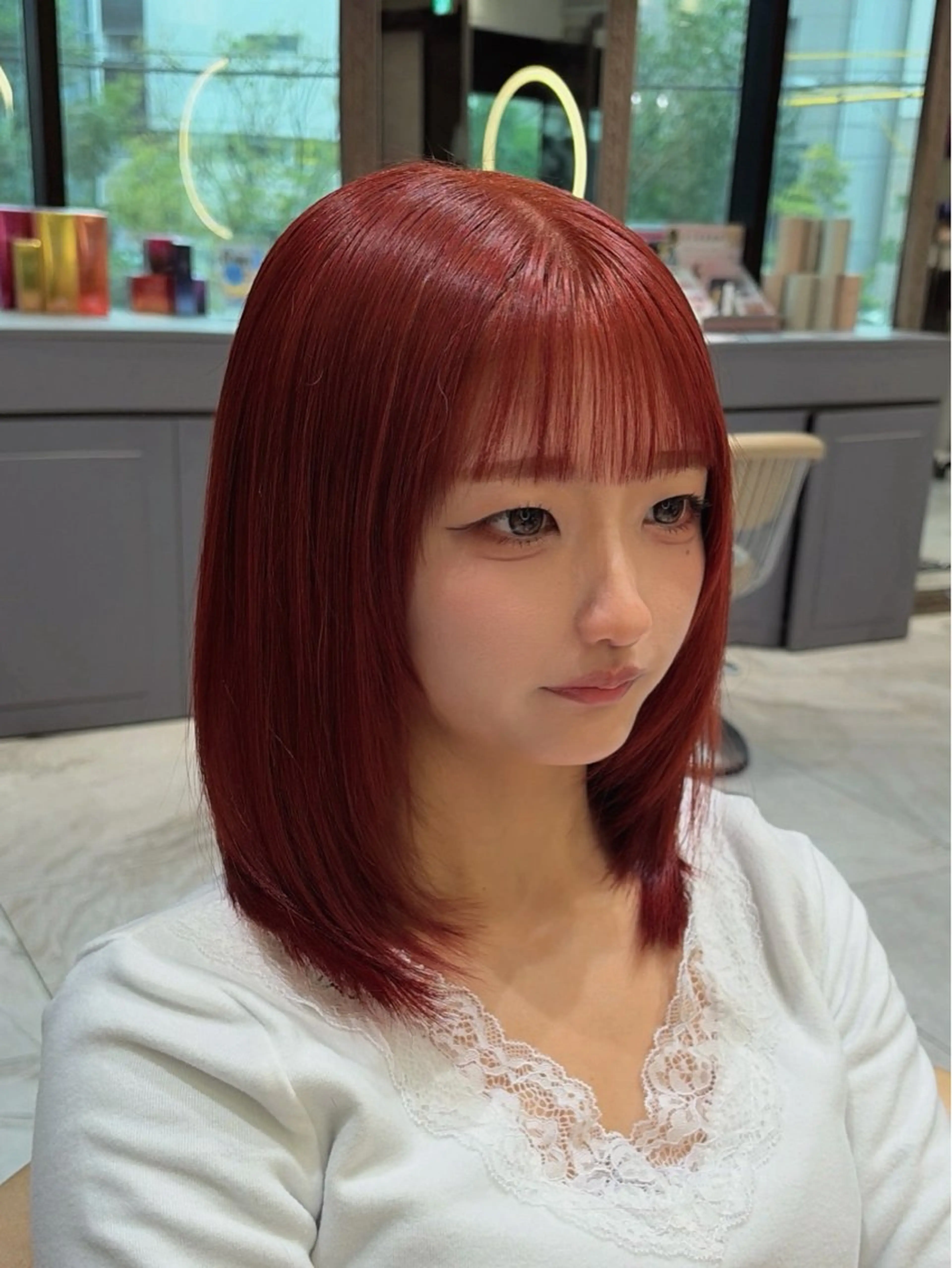 ミディアム カラー レッドカラー ヘアカラー 🥇KEN /レイヤー/カラーのヘアスタイル