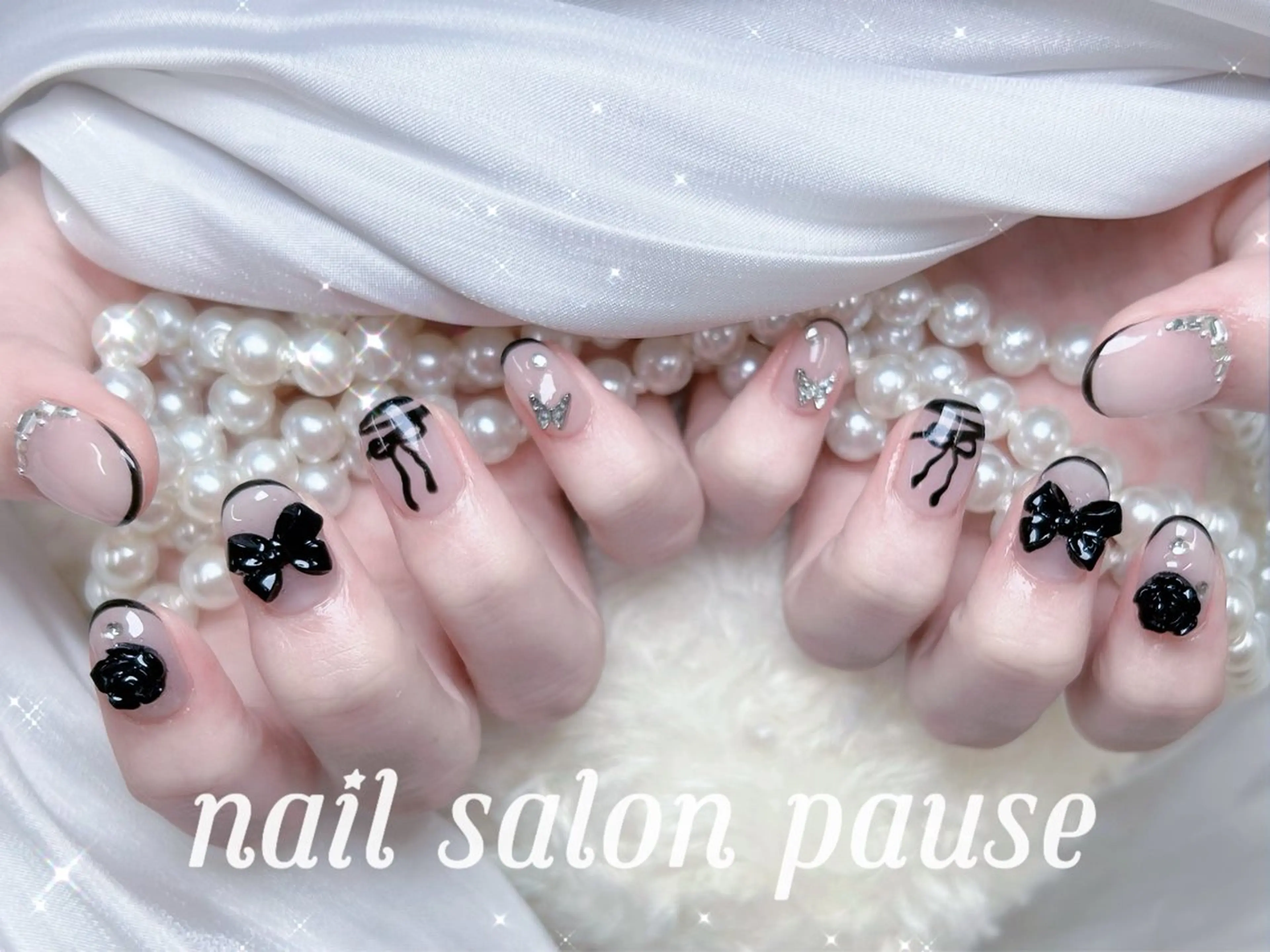 ネイル リボン ハンドネイル ハンドケア nail salon pause✨のネイルデザイン