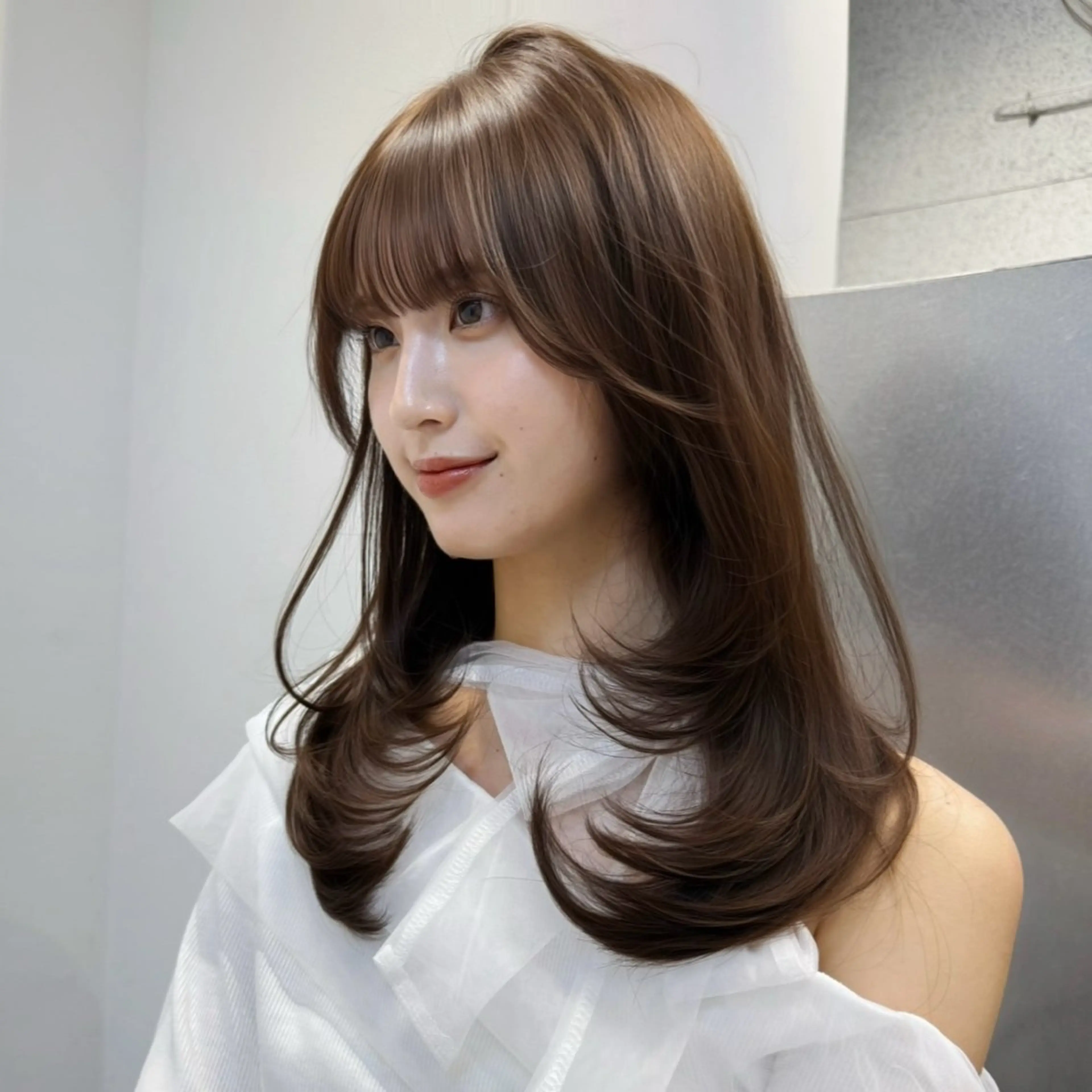 ミディアム カラー ブラウンカラー チョコレートブラウン 顔周りカット レイヤーカット カット ヘアカラー Mizuki /SOYONのヘアスタイル
