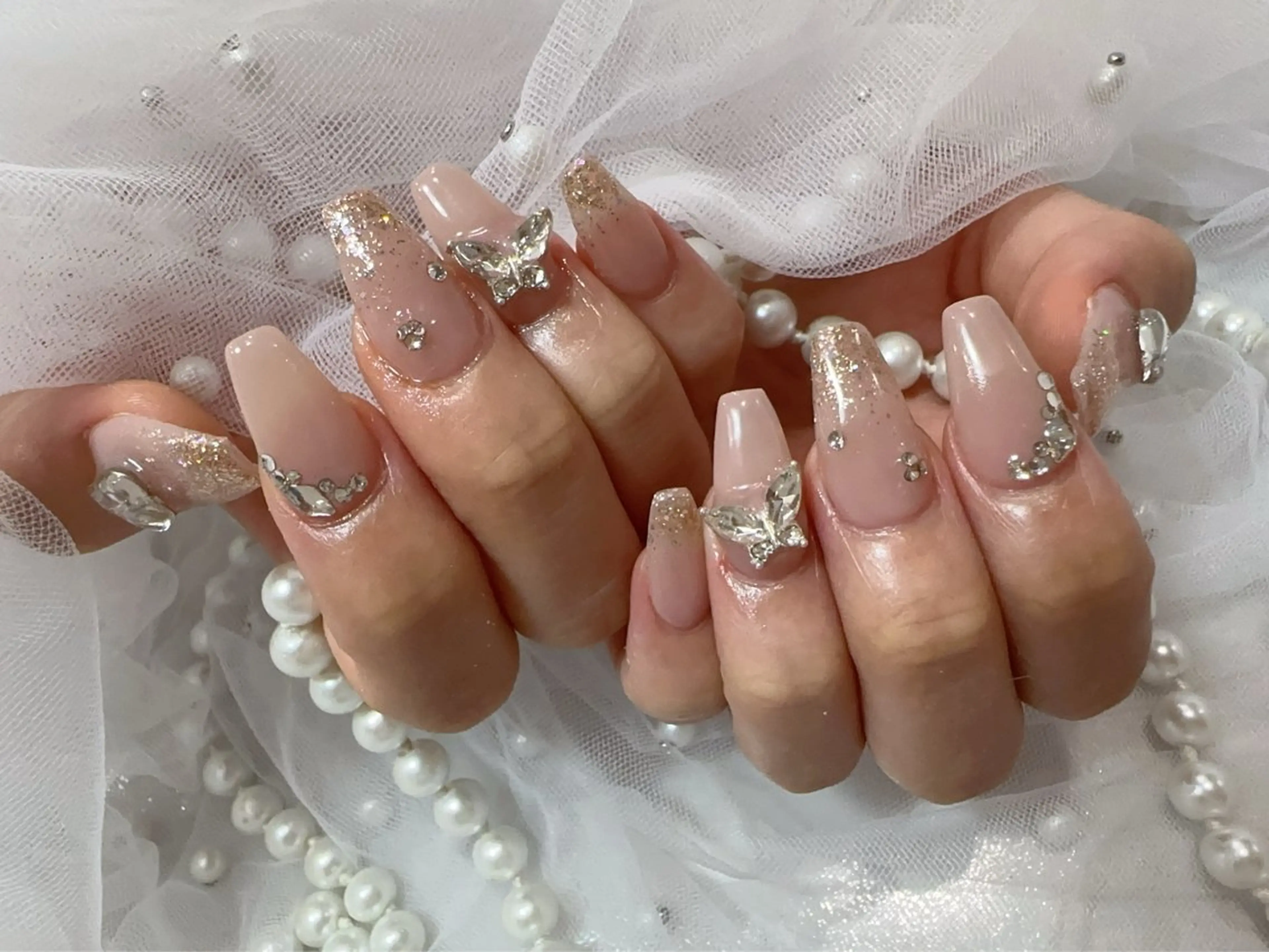 ネイル アートネイル フラッシュネイル フレンチネイル ジェルネイル ガラスフレンチ ハンドネイル You&Me Miyuのネイルデザイン