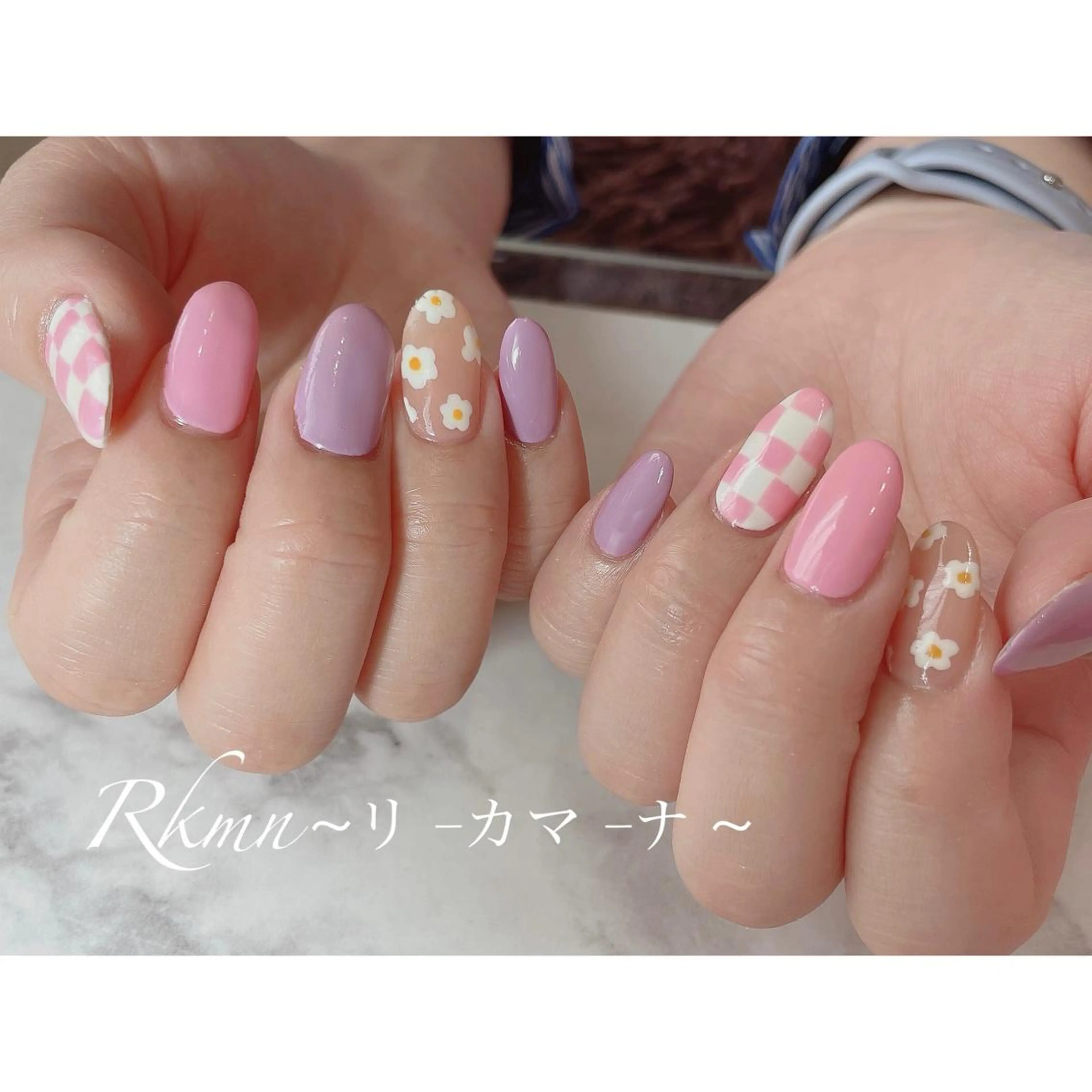 ネイル アートネイル フラワーネイル ピンク 春ネイル ハンドネイル フットネイル ハンドケア Rkmn ~リ-カマ-ナ~のネイルデザイン