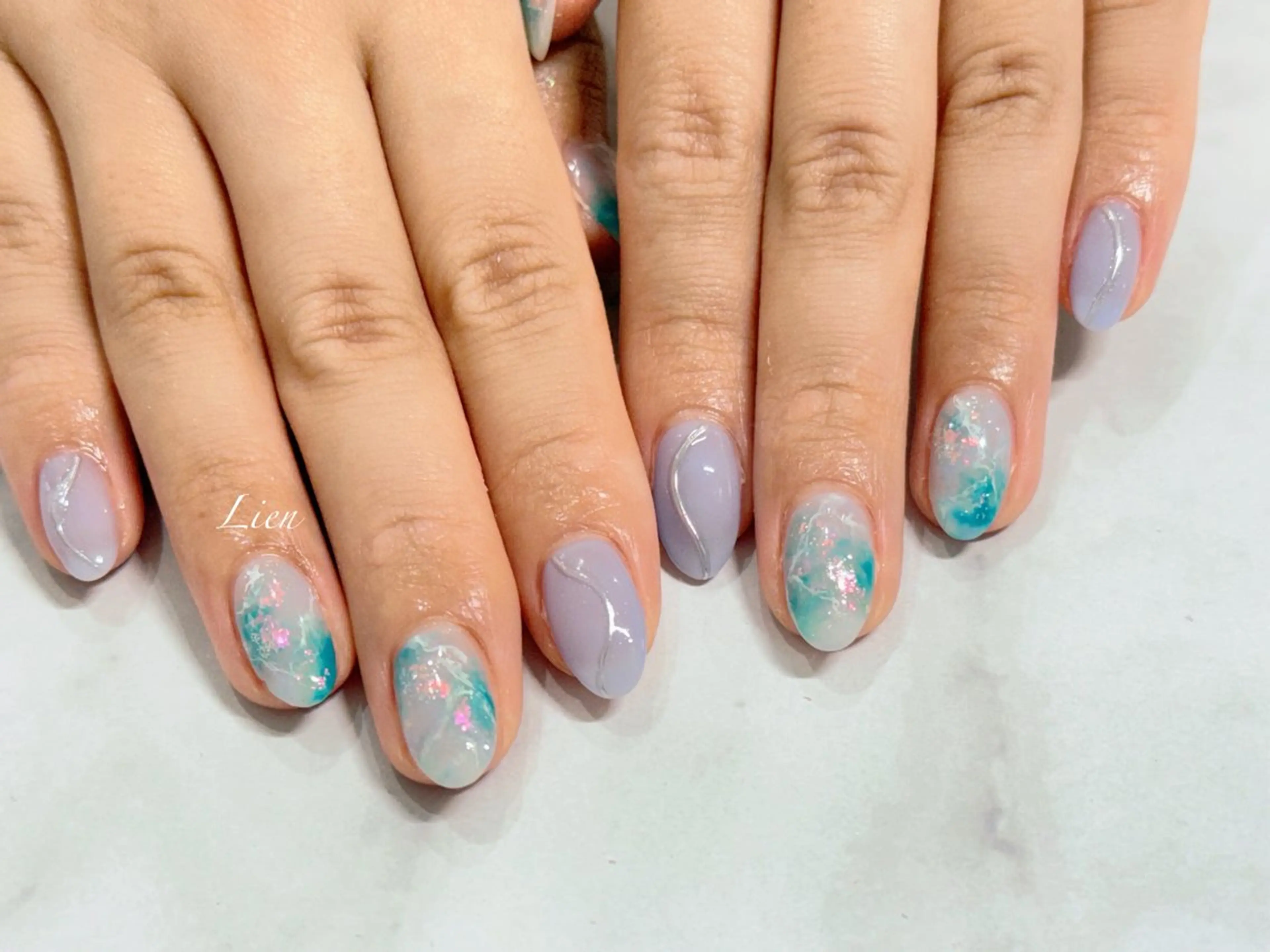 ネイル 長さ出し フットネイル フレンチネイル ジェルネイル ガラスフレンチ ハンドネイル Lien（リアン） 銀座駅6分のネイルデザイン