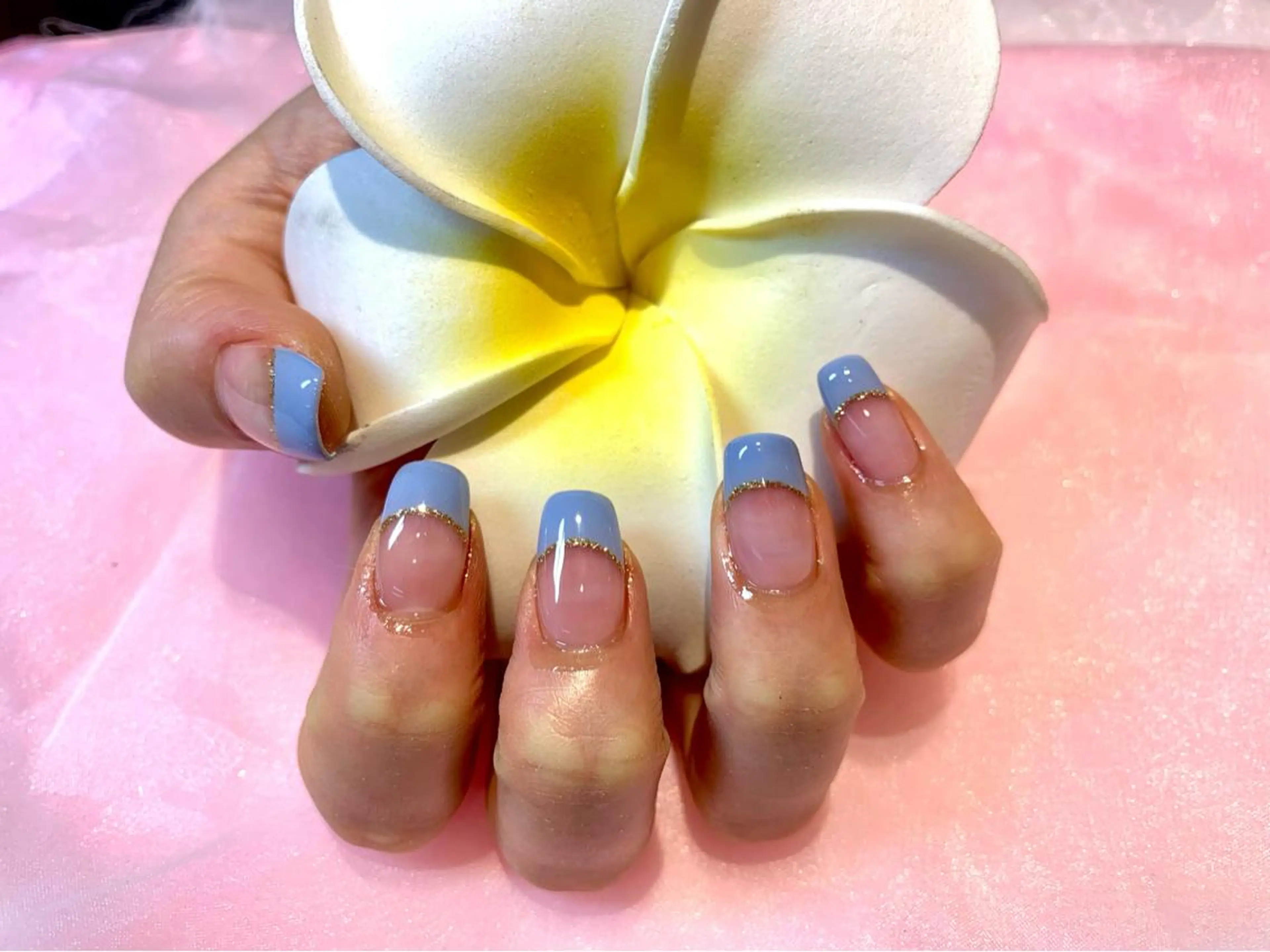ネイル ブルー クリアネイル フレンチネイル ゴールド ラメ(グリッター) ハンドネイル 🫧Zina船橋北口 mai🫧のネイルデザイン