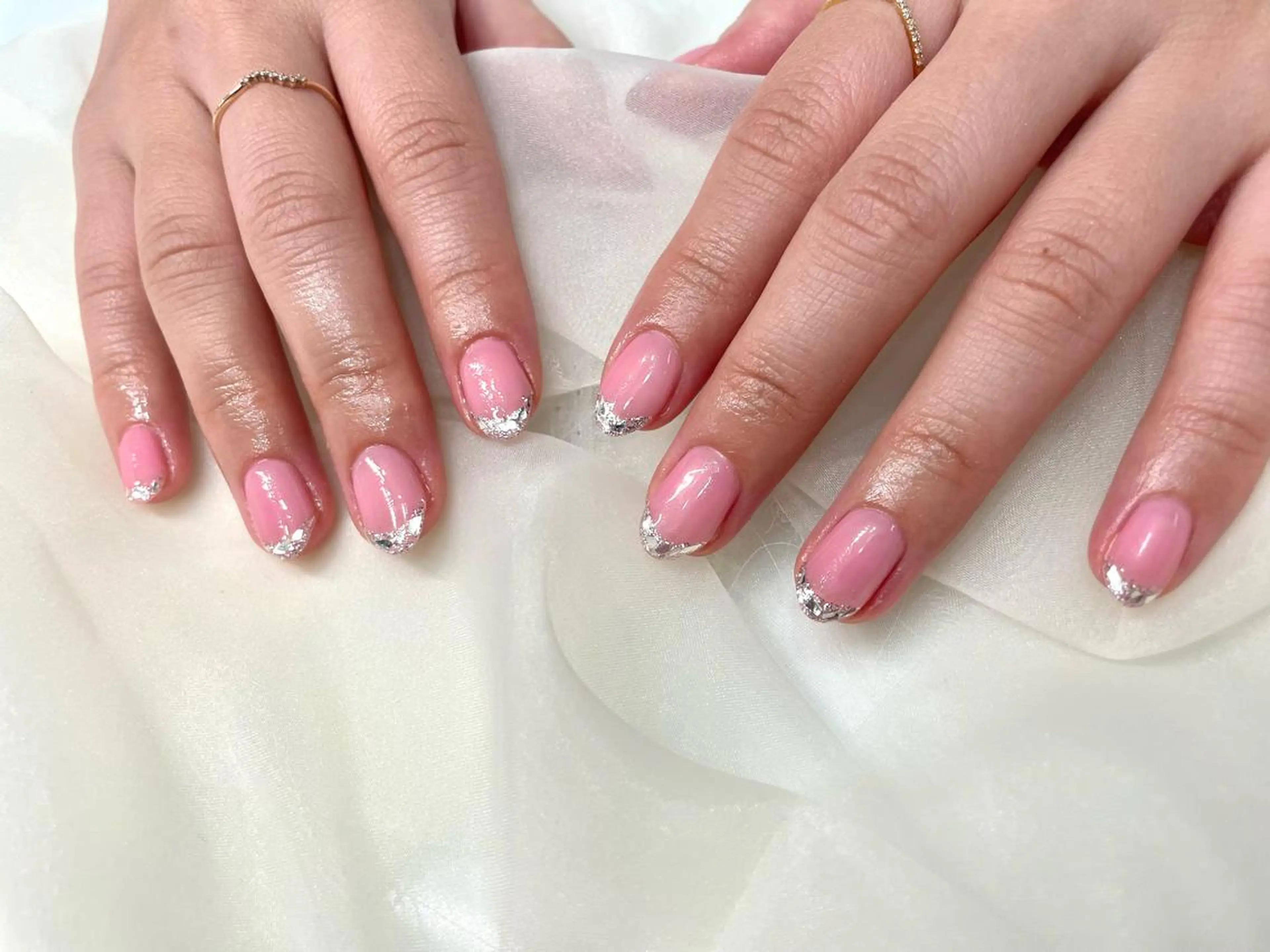 ネイル フレンチネイル ガラスフレンチ ピンク salon te.のネイルデザイン