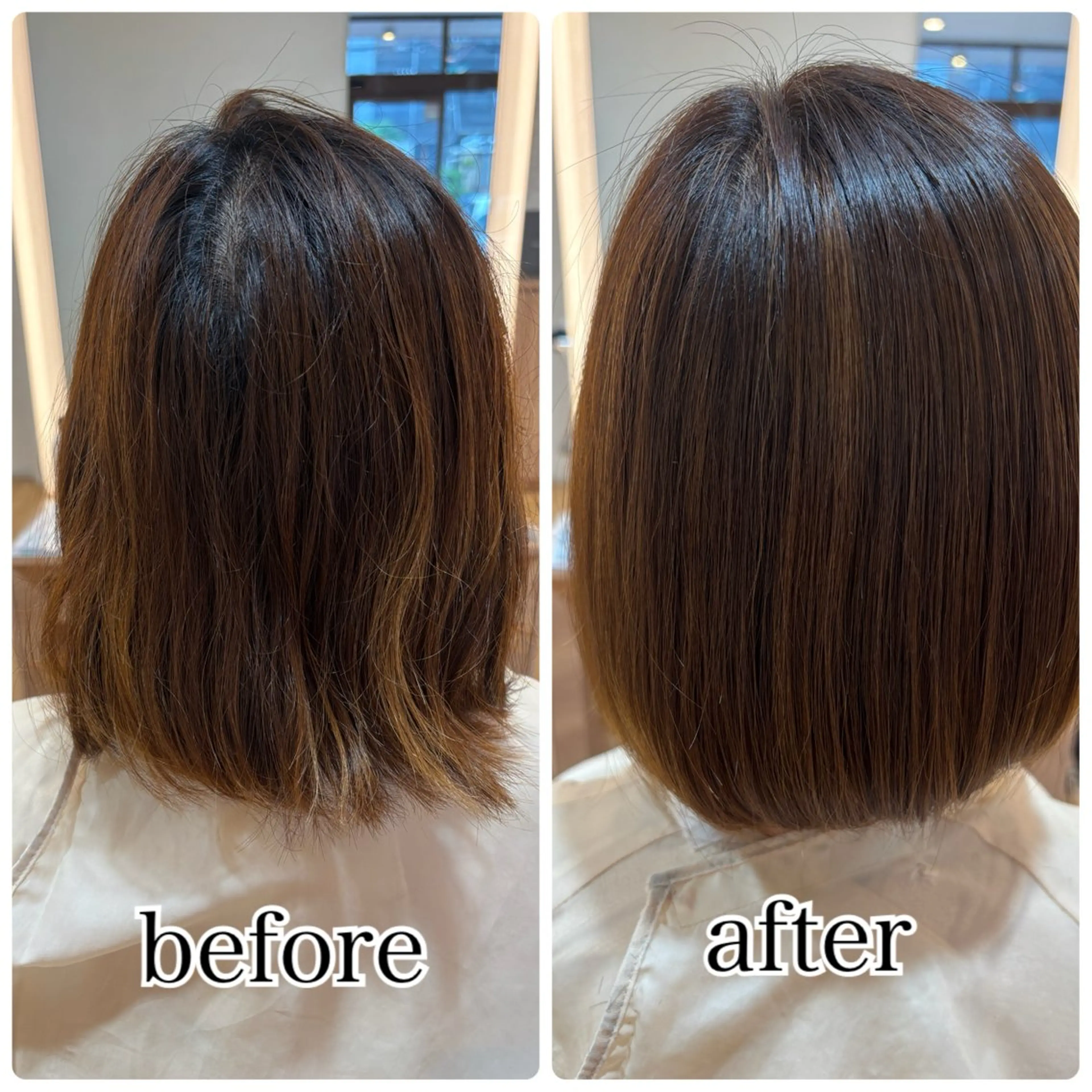 ミディアム カット 縮毛矯正 髪質改善カラー 清利あやなのヘアスタイル