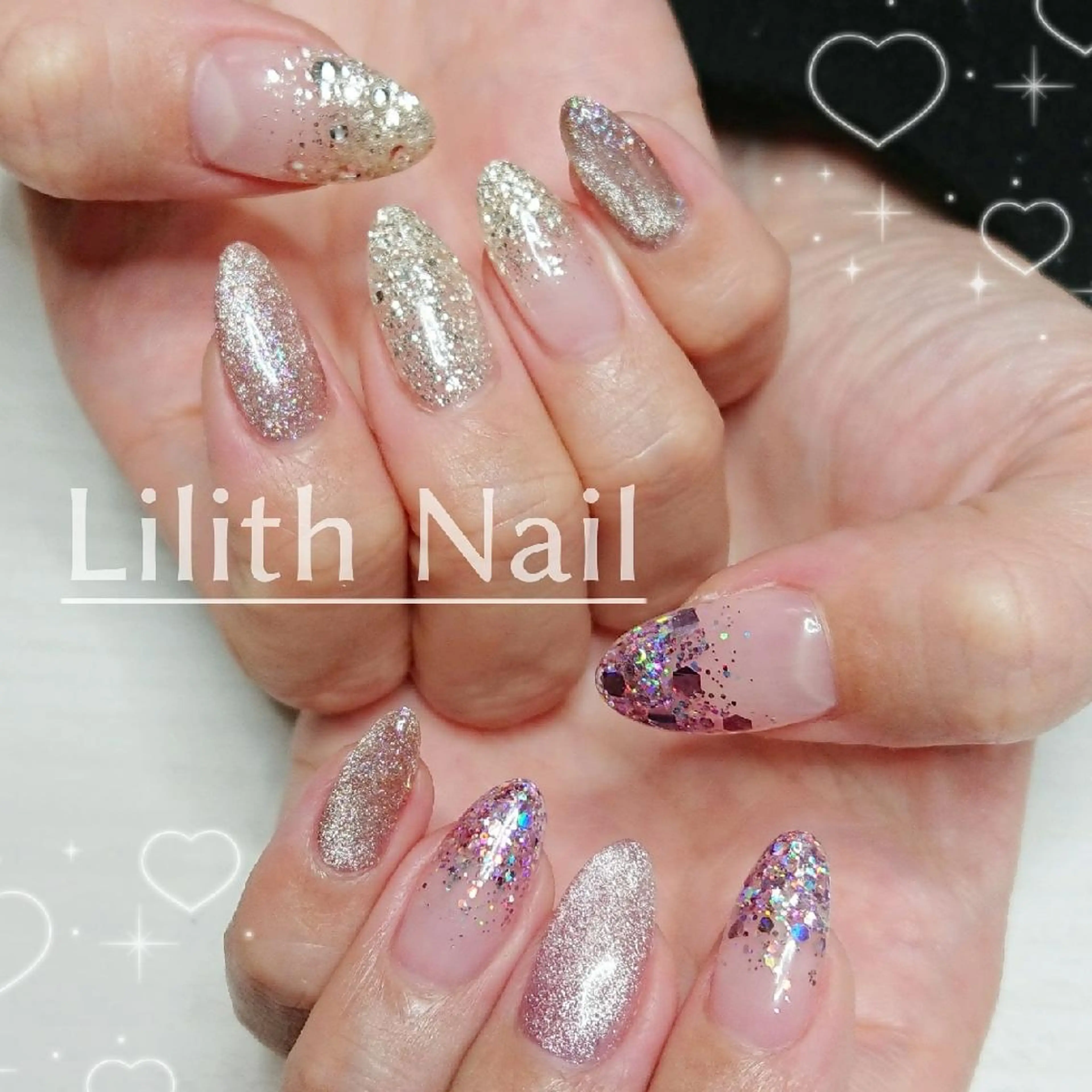 ネイル ラメ(グリッター) ハンドネイル Lilith Nailのネイルデザイン