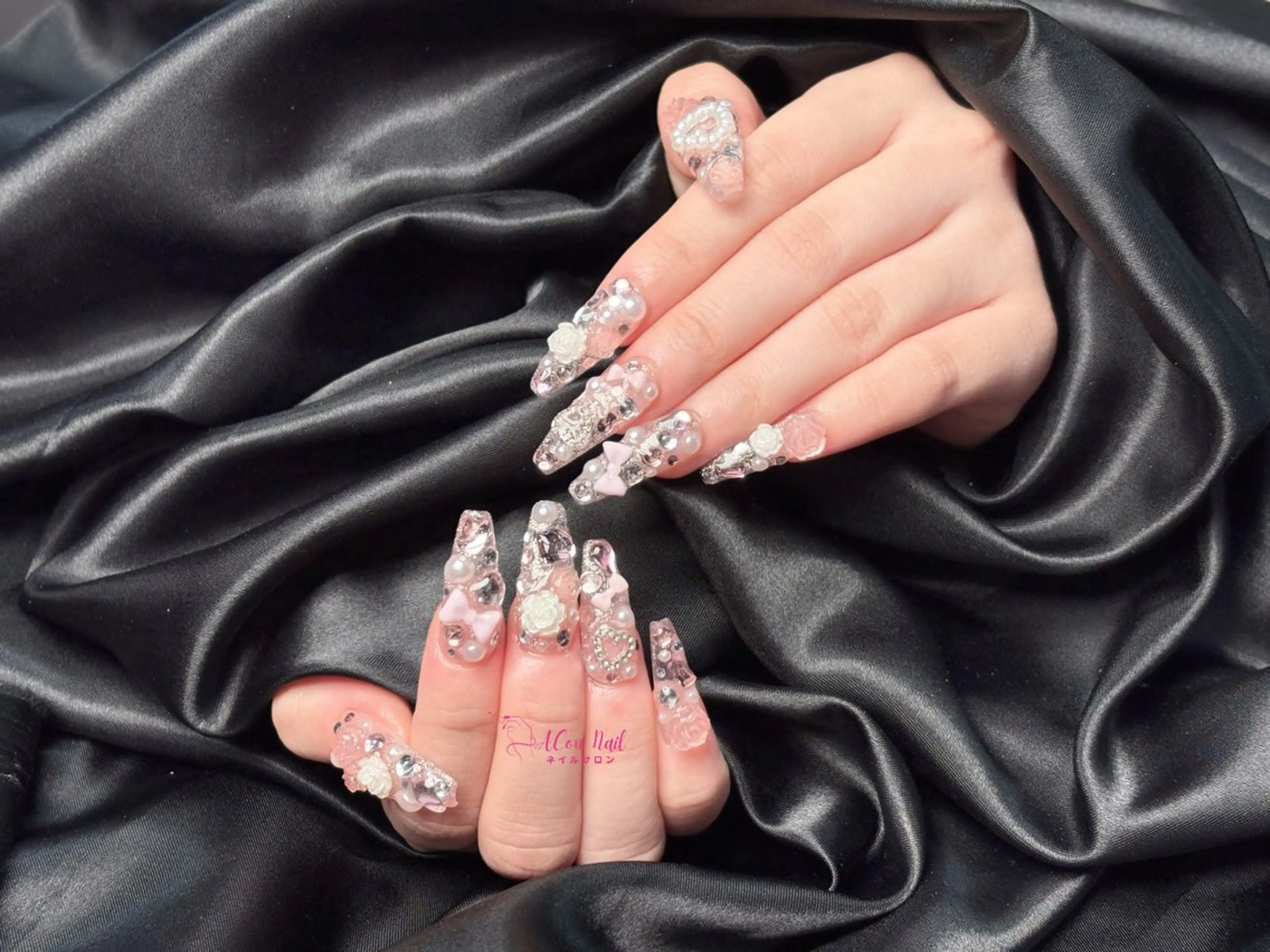 ネイル 桜ネイル 長さ出し フラワーネイル フレンチネイル ジェルネイル ハンドネイル ACon NailSalonのネイルデザイン