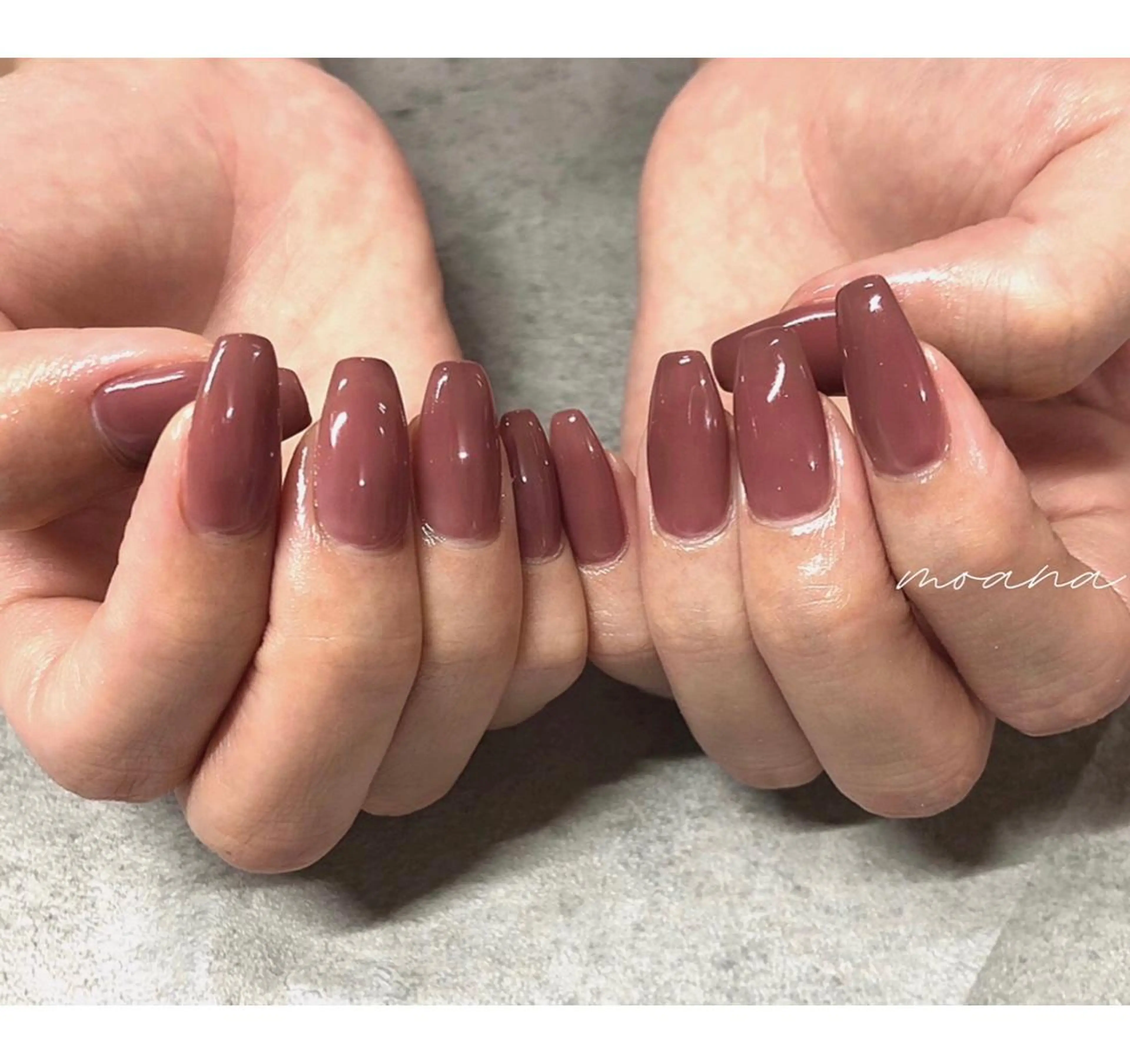 ネイル アートネイル ボルドー 氷ネイル・うるうるネイル 韓国ネイル ワンカラーネイル private salonMOANAのネイルデザイン