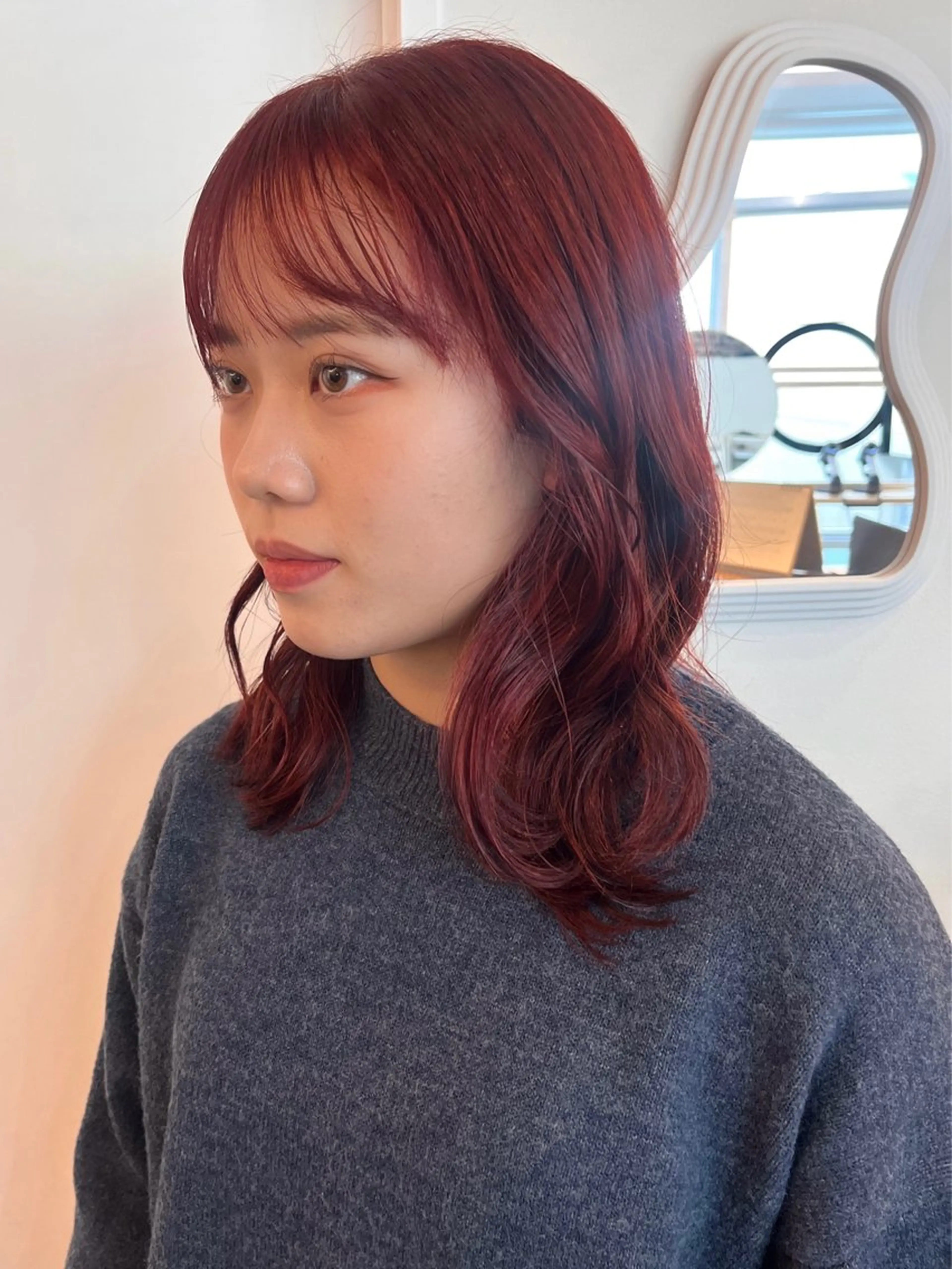 ミディアム カラー ブリーチ ブリーチなしカラー 縮毛矯正 レイヤーカット/韓国 ヘア/ honokaのヘアスタイル