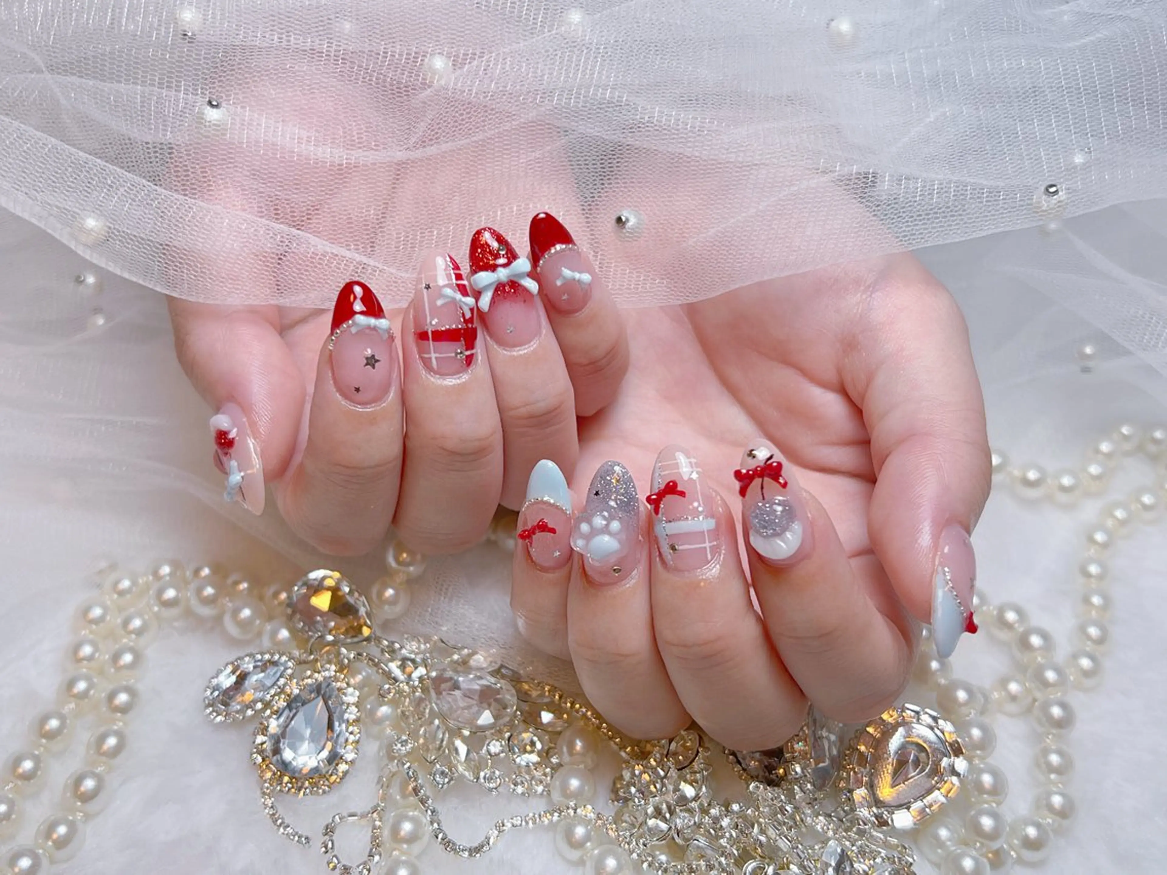 ネイル アートネイル オーロラネイル チークネイル 長さ出し フットネイル Miya _nailのネイルデザイン