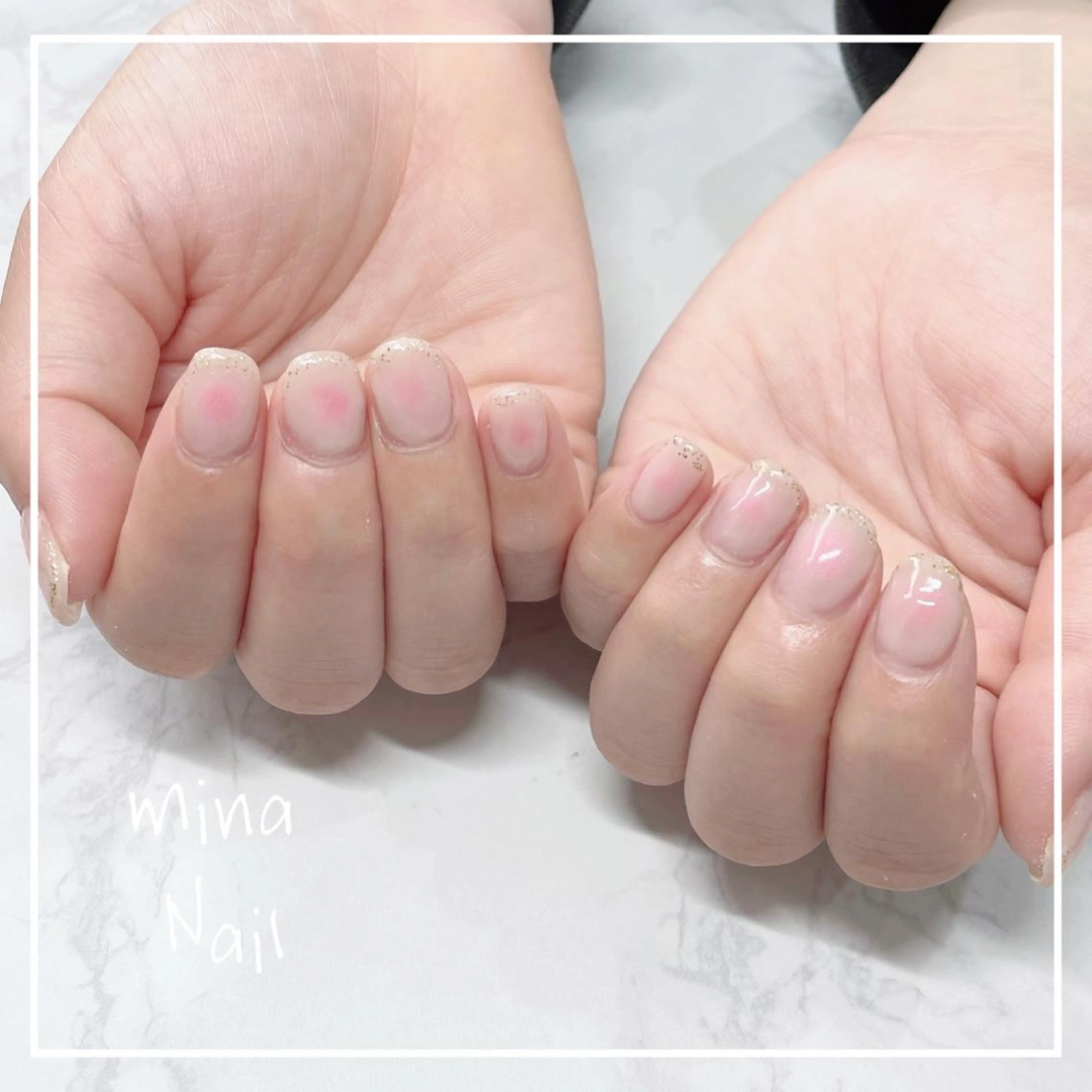 ネイル チークネイル グラデーション ショートネイル スクエアネイル mina Nailのネイルデザイン