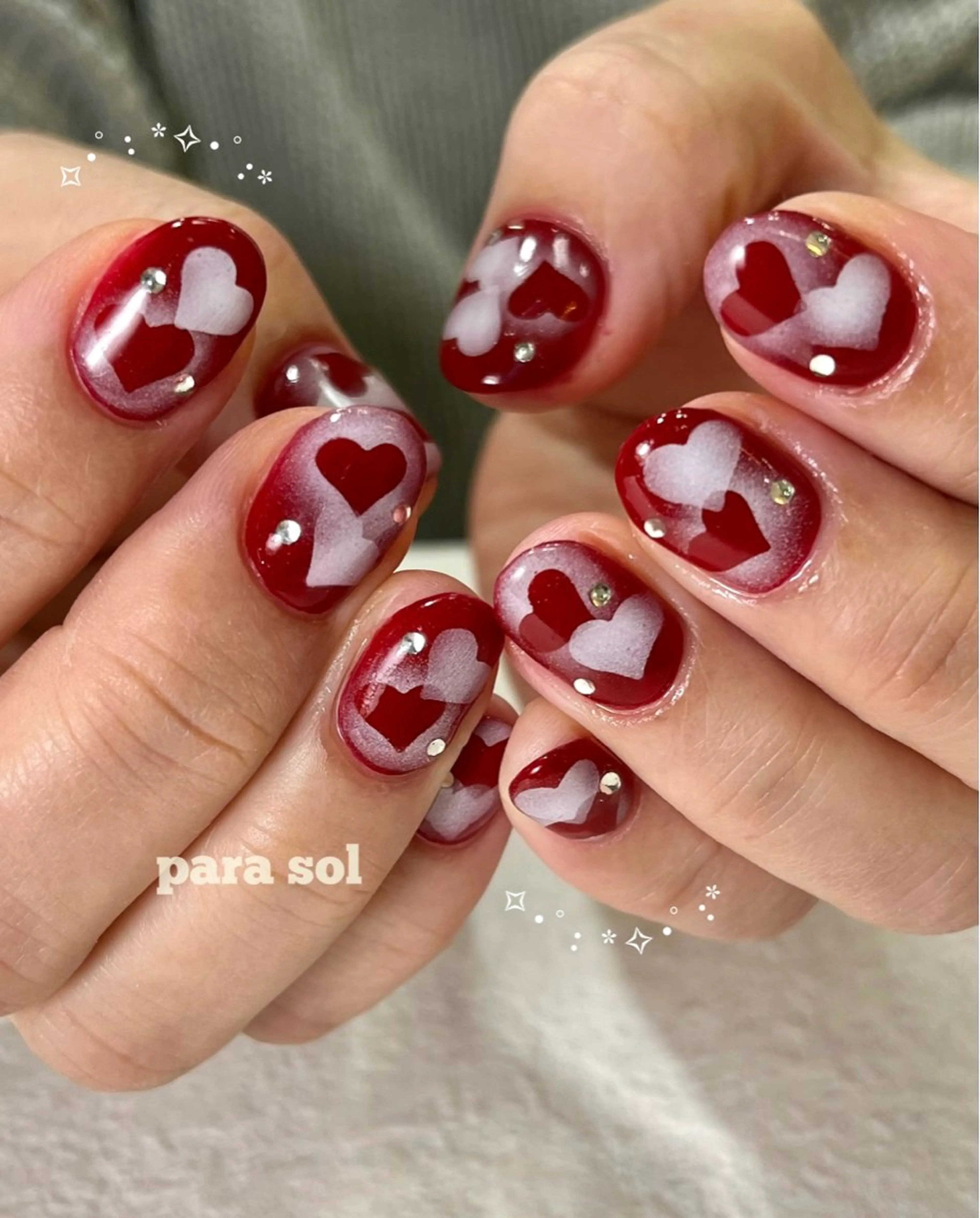 ネイル アートネイル ジェルネイル ハート パラジェル 赤色 ハンドネイル フットネイル Para Sol nail　Maoのネイルデザイン