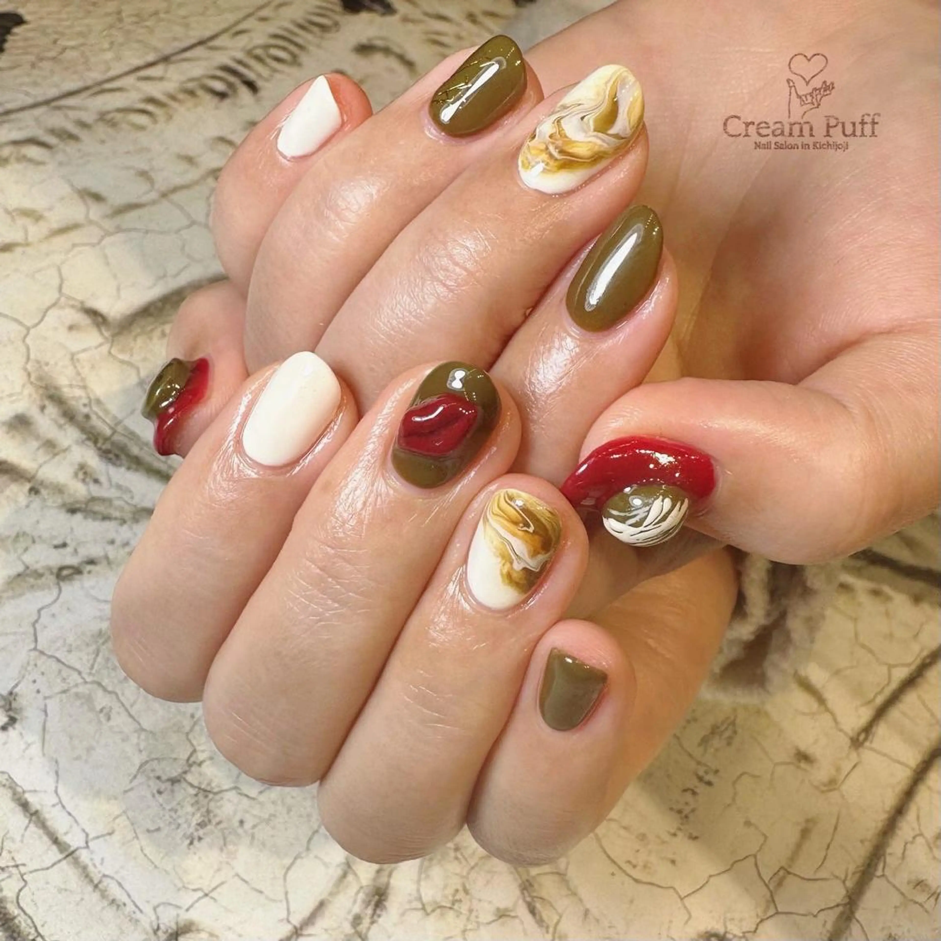 ネイル 大理石ネイル(マーブル) バレンタイン HAMANO MIKAのネイルデザイン