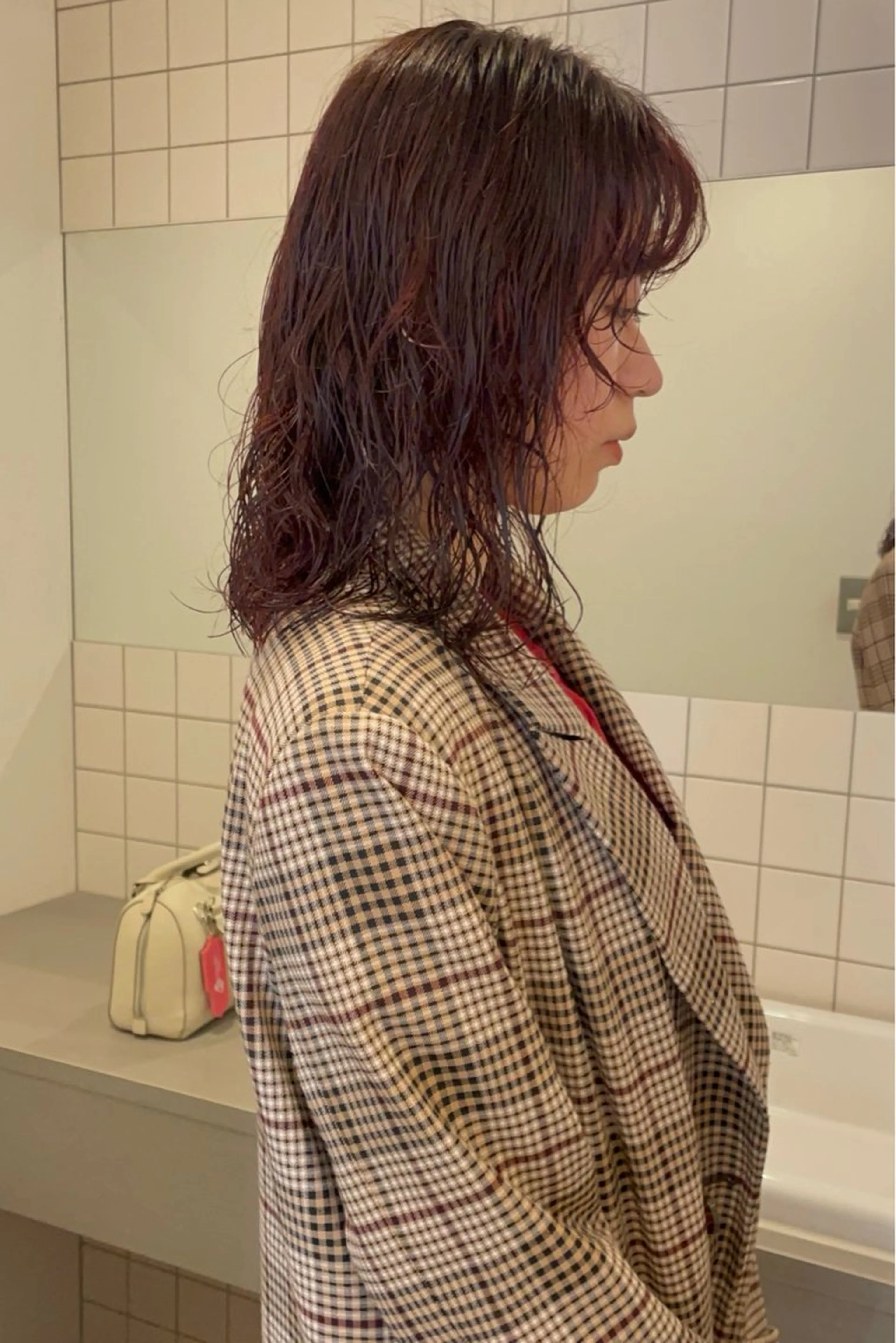 ミディアム ミディアムパーマ ピンクブラウン カット パーマ ボブカットモデル/パ ーマ/harunaのヘアスタイル