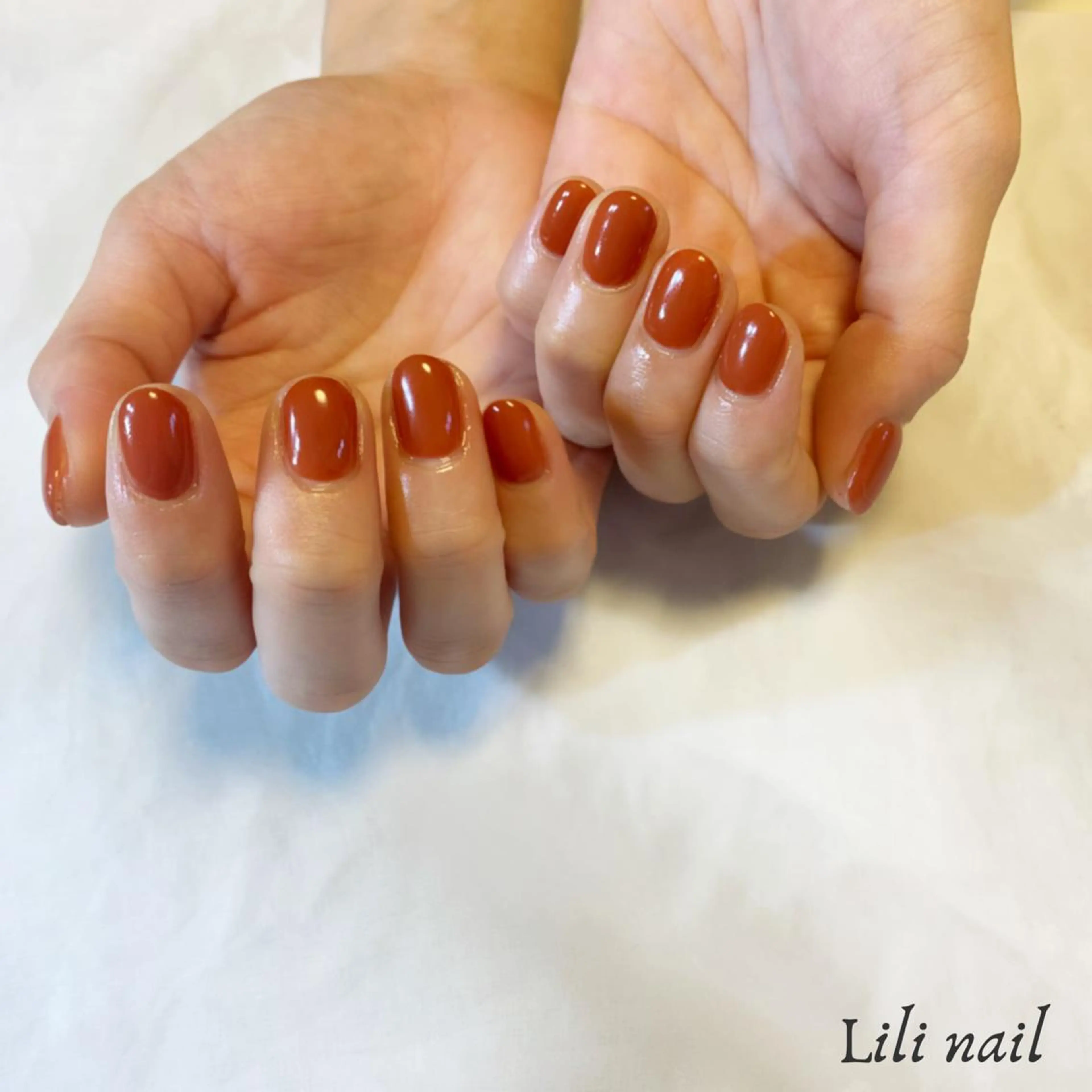 ショート ネイル ブラウン オレンジ ハンドネイル Lilibeauty salonのネイルデザイン