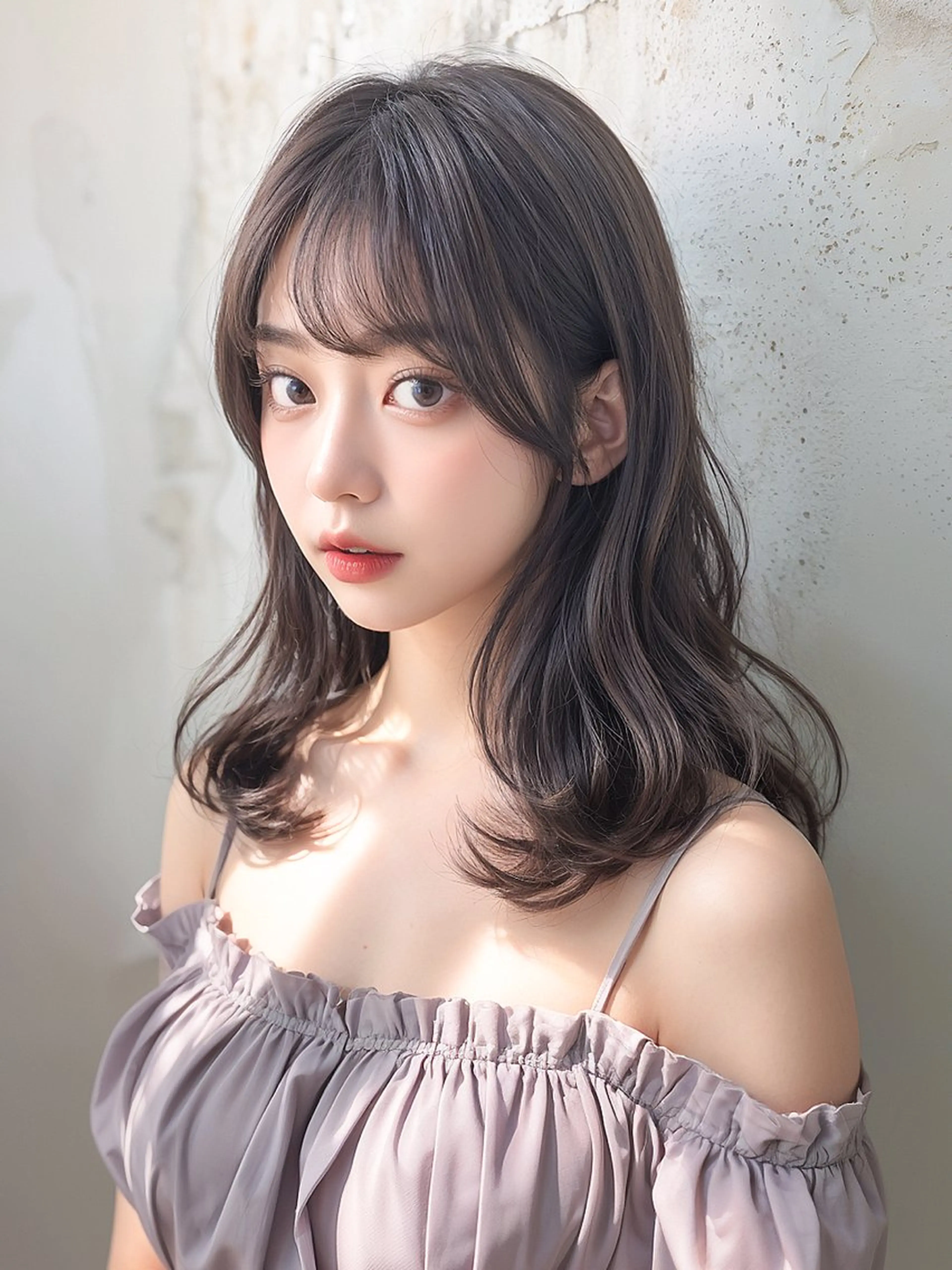 セミロング カラー 髪質改善韓国コテ巻き パーマ/城井友輔のヘアスタイル