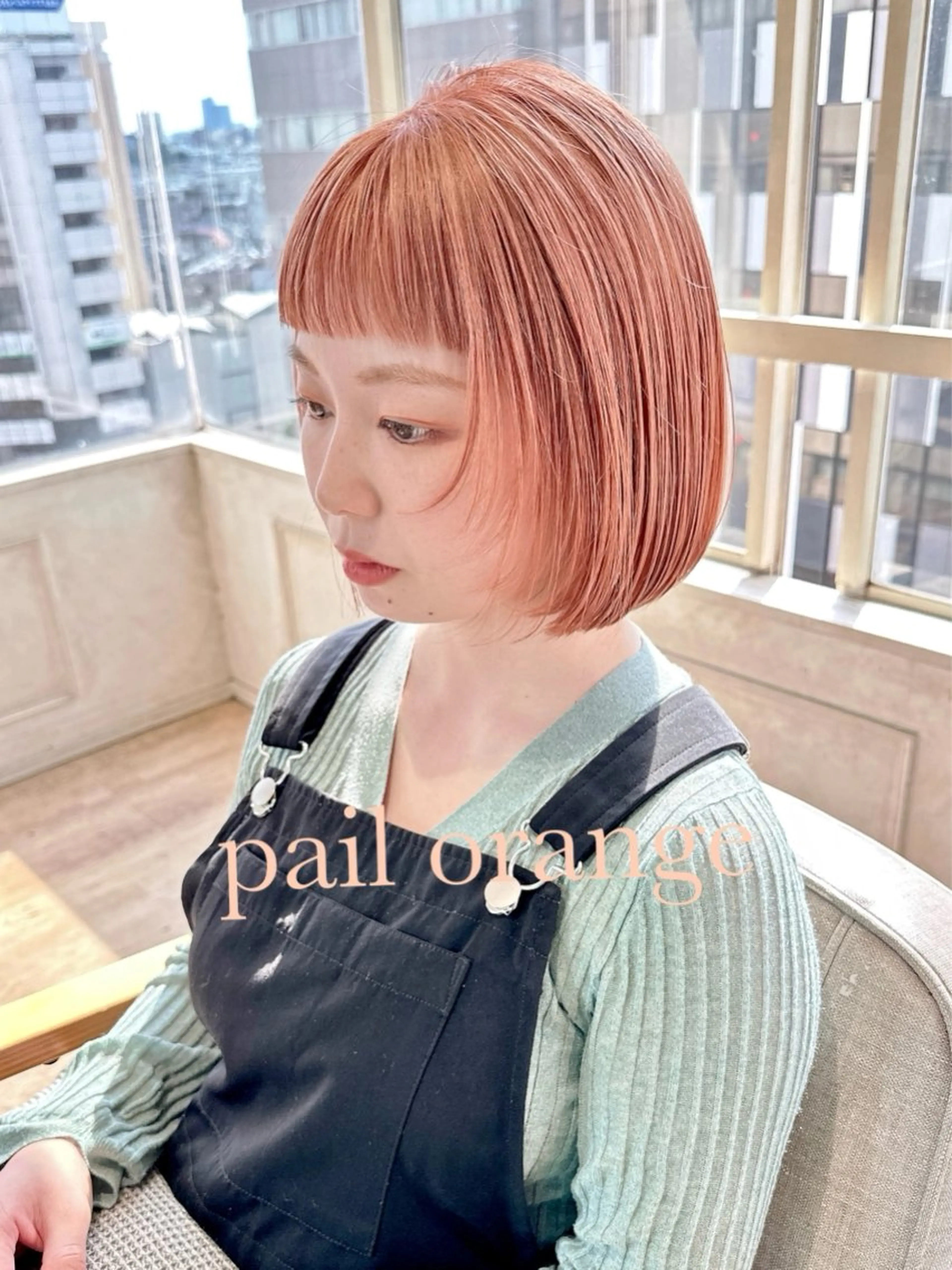 ショート カラー ブリーチ ケアブリーチ 透明感カラー オレンジ ボブ ケアブリーチ 髪質改善/池袋のヘアスタイル