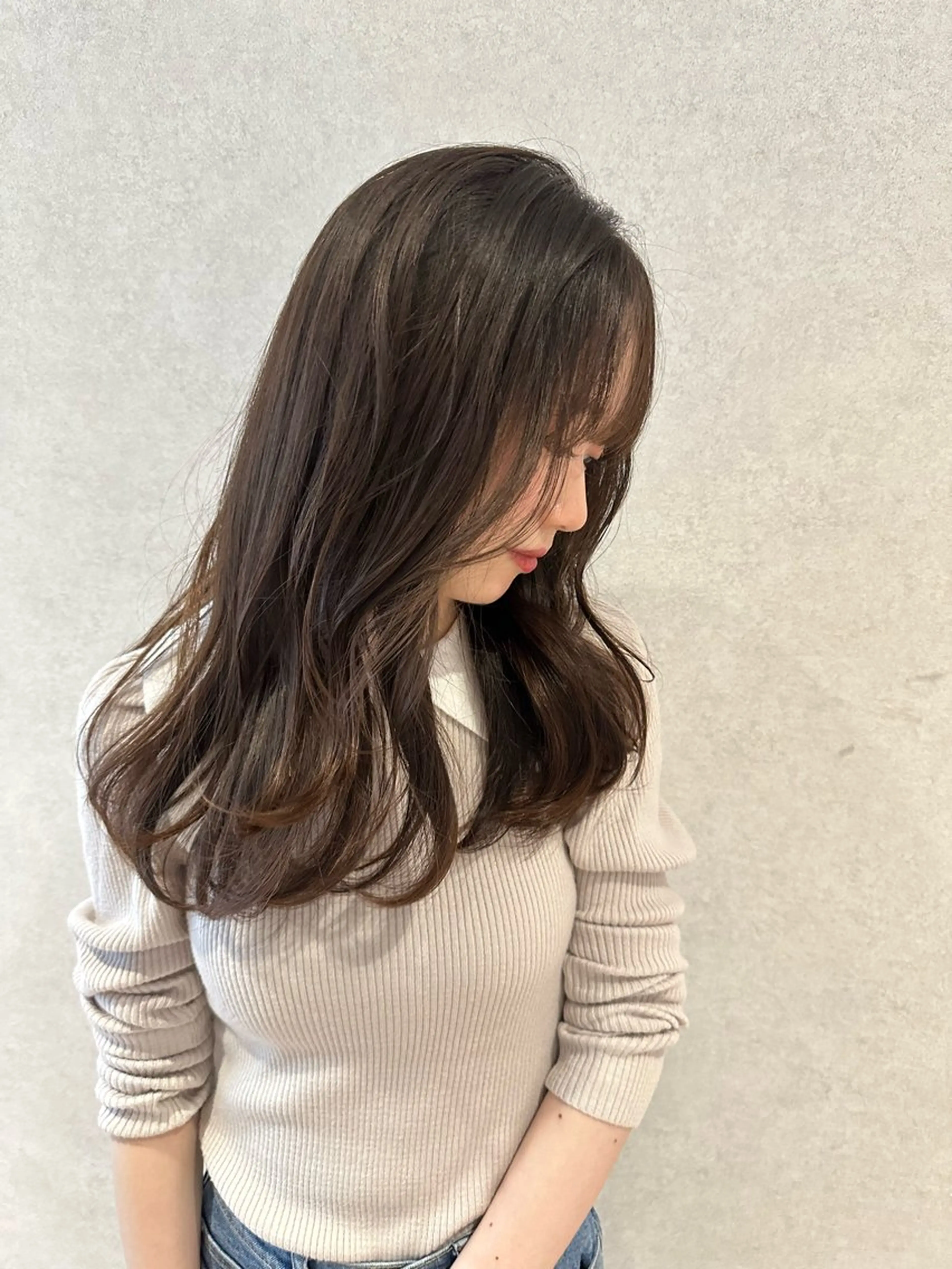 セミロング カラー カット ヘアカラー トリートメント レイヤー/ハッシュ 渋谷/サッタのヘアスタイル