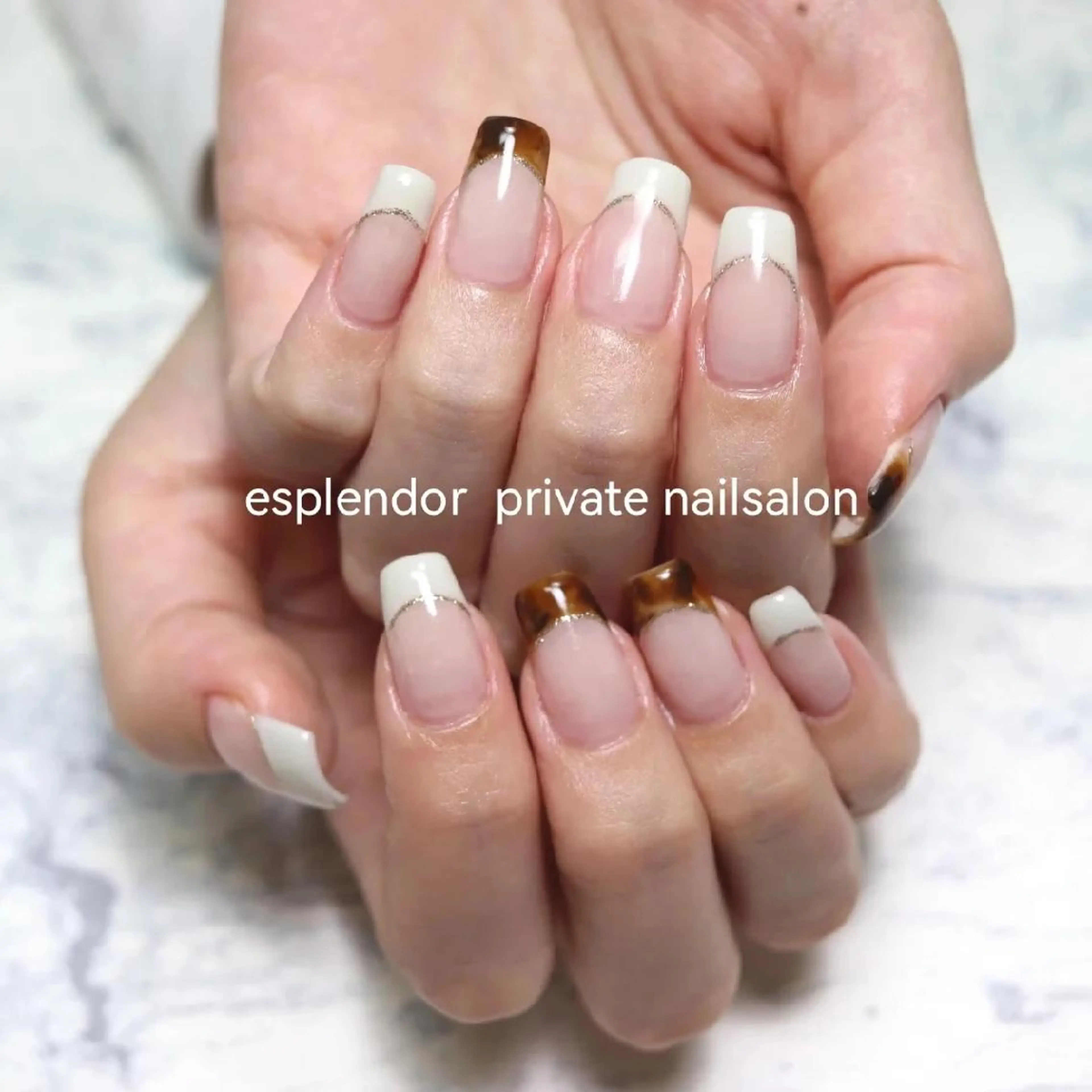 ネイル べっ甲ネイル フレンチネイル 持ち込み esplendor  エスプレンドル所属・esplendor  小野寺のネイルデザイン