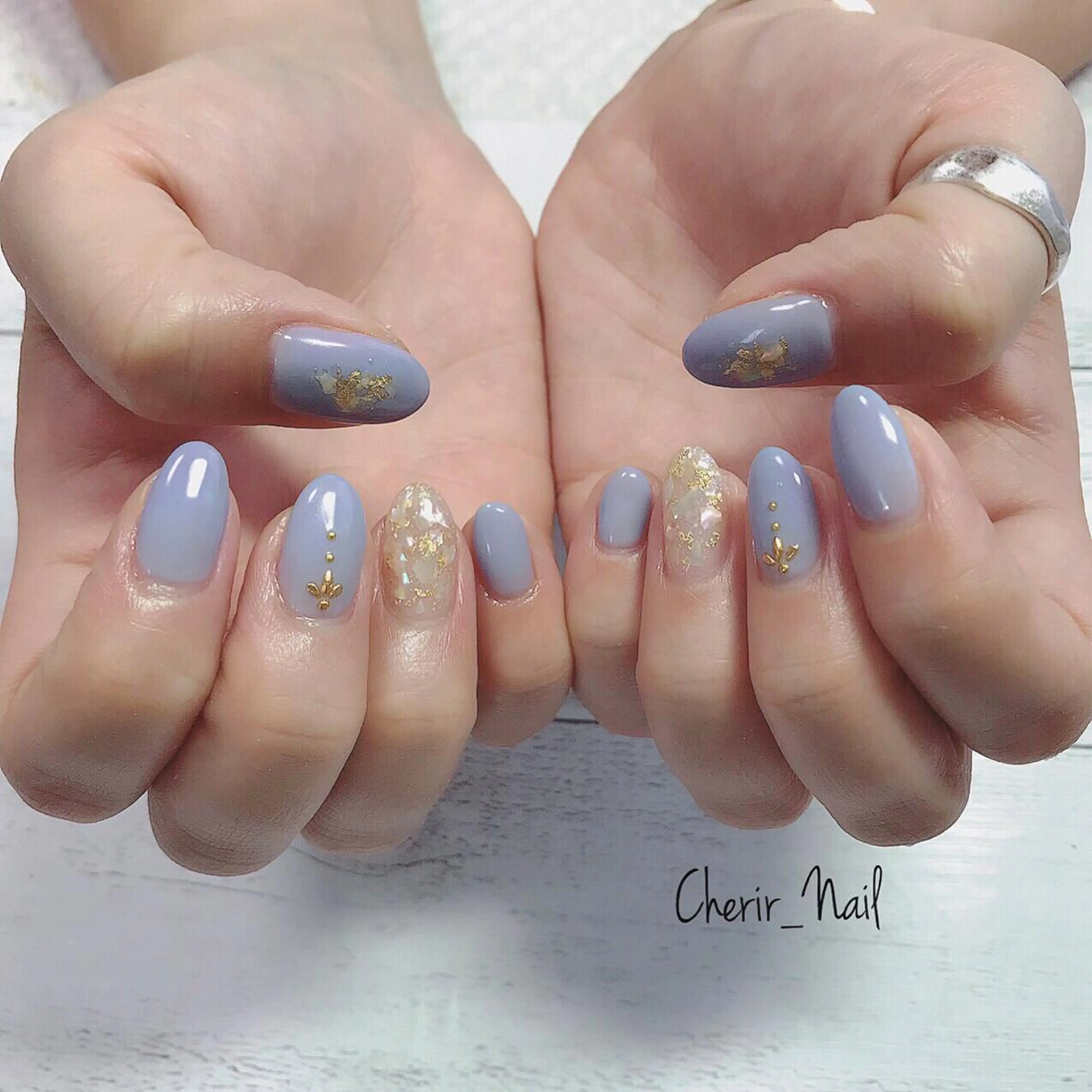 ネイル アートネイル ブルー カジュアル クリアネイル ニュアンスネイル Cherirnail kaoriのネイルデザイン