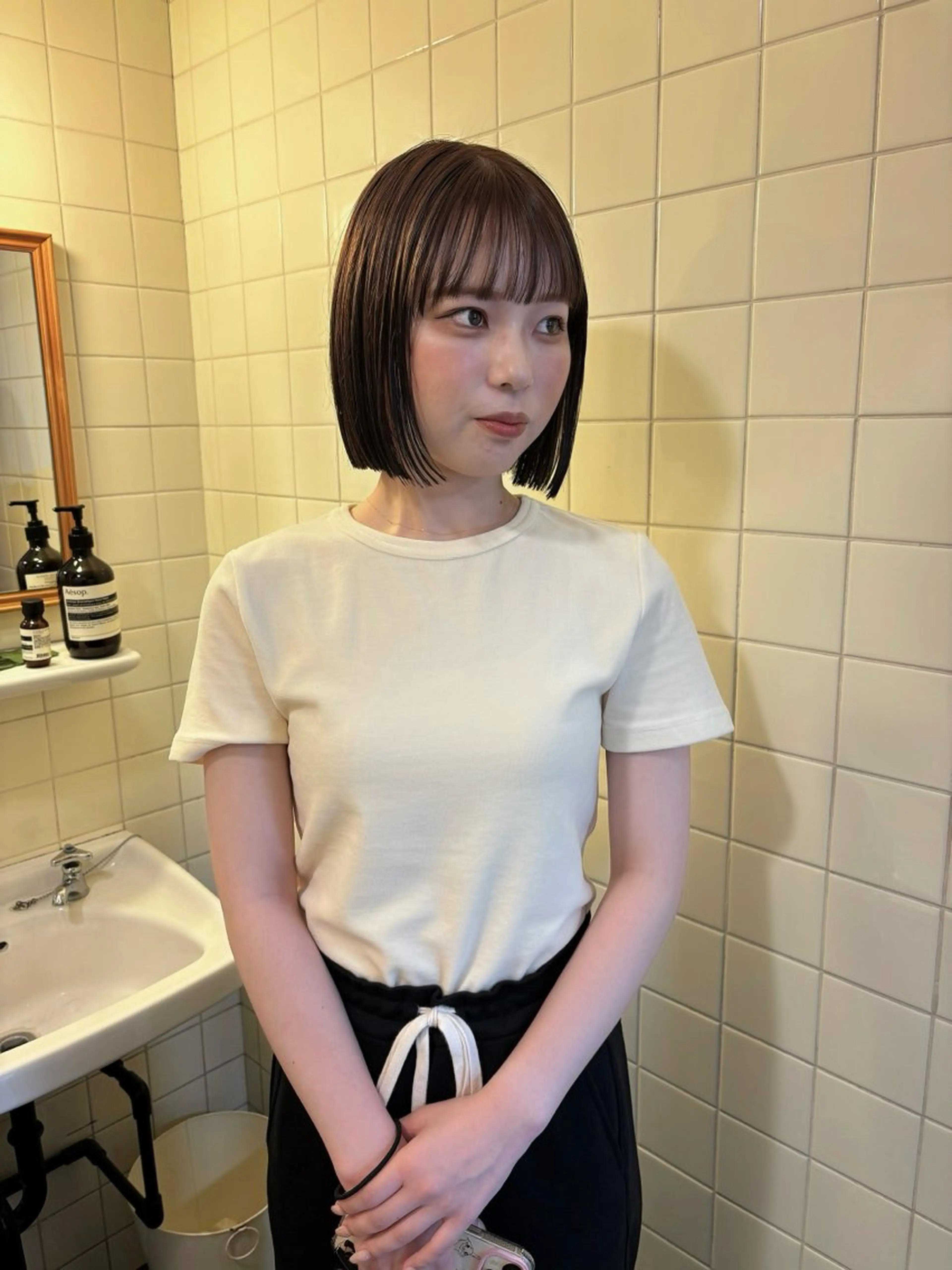 ミディアム カラー ヘアカラー トリートメント ボブ&顔まわりレ イヤー♡TOMOE♡のヘアスタイル