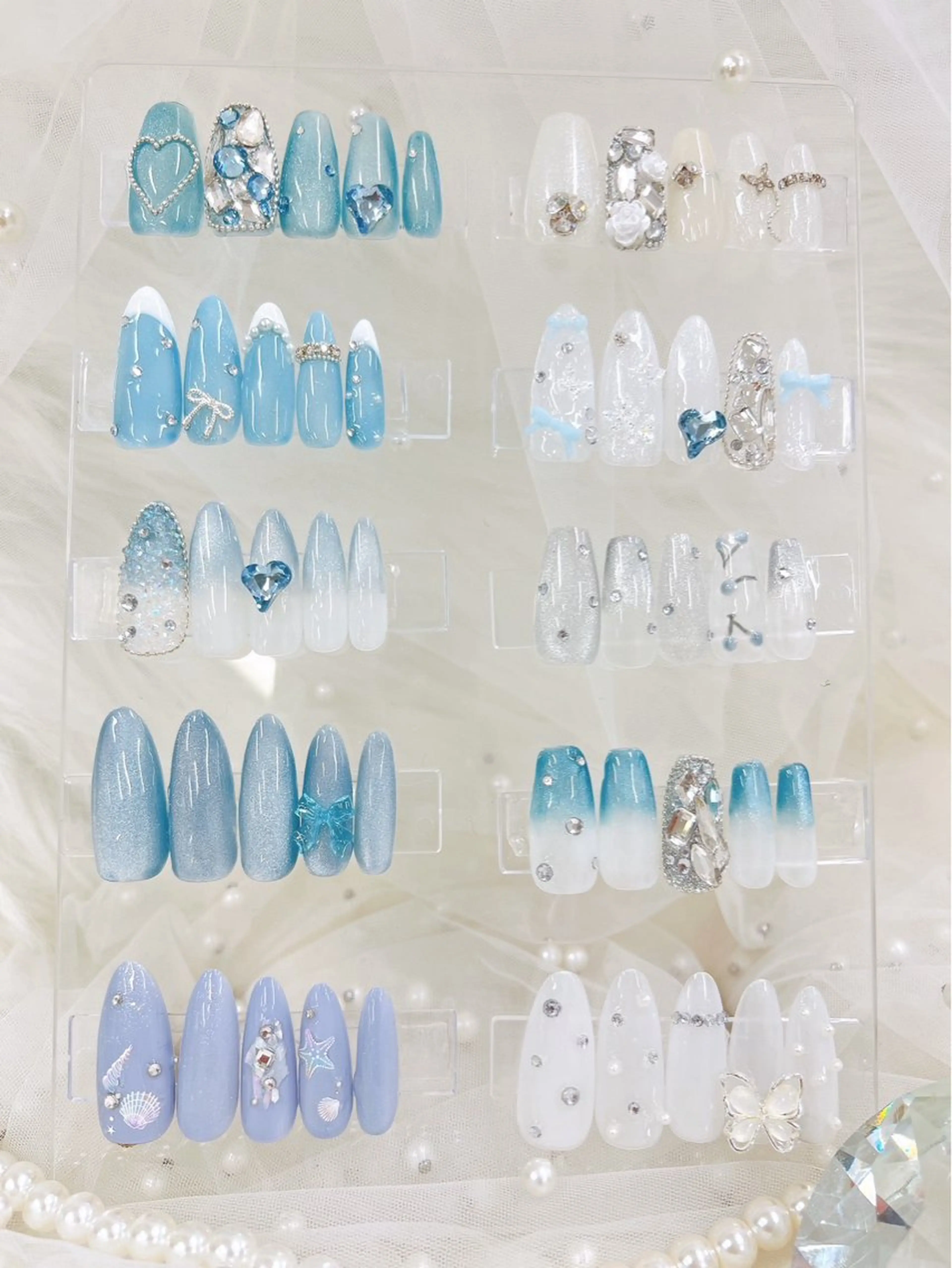 ネイル 長さ出し フレンチネイル ジェルネイル ガラスフレンチ マグネットネイル Queeens nailのネイルデザイン