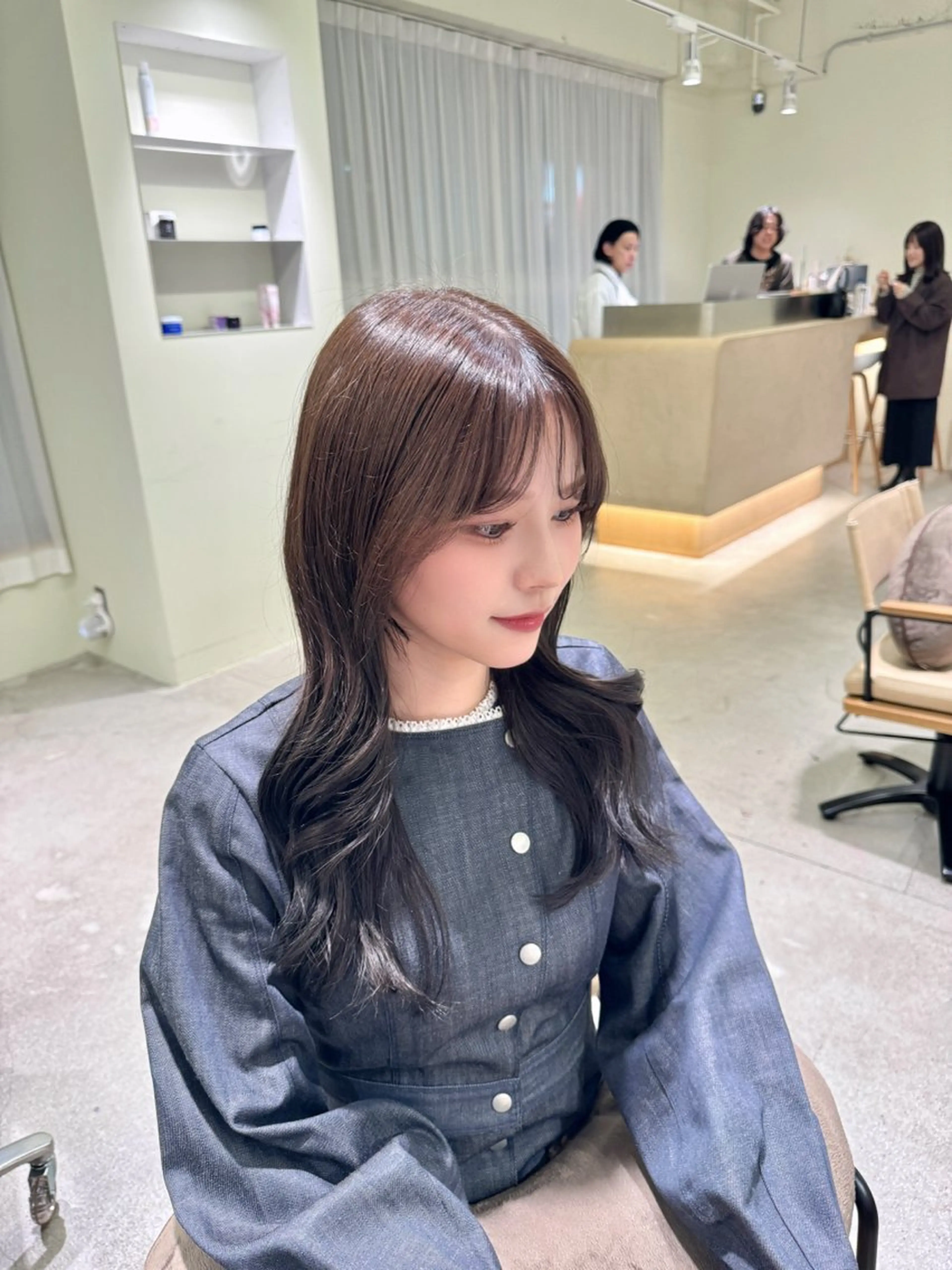 ロング レイヤーカット ヘアカラー 落合しほ/韓国ヘア/ 髪質改善/縮毛矯正のヘアスタイル