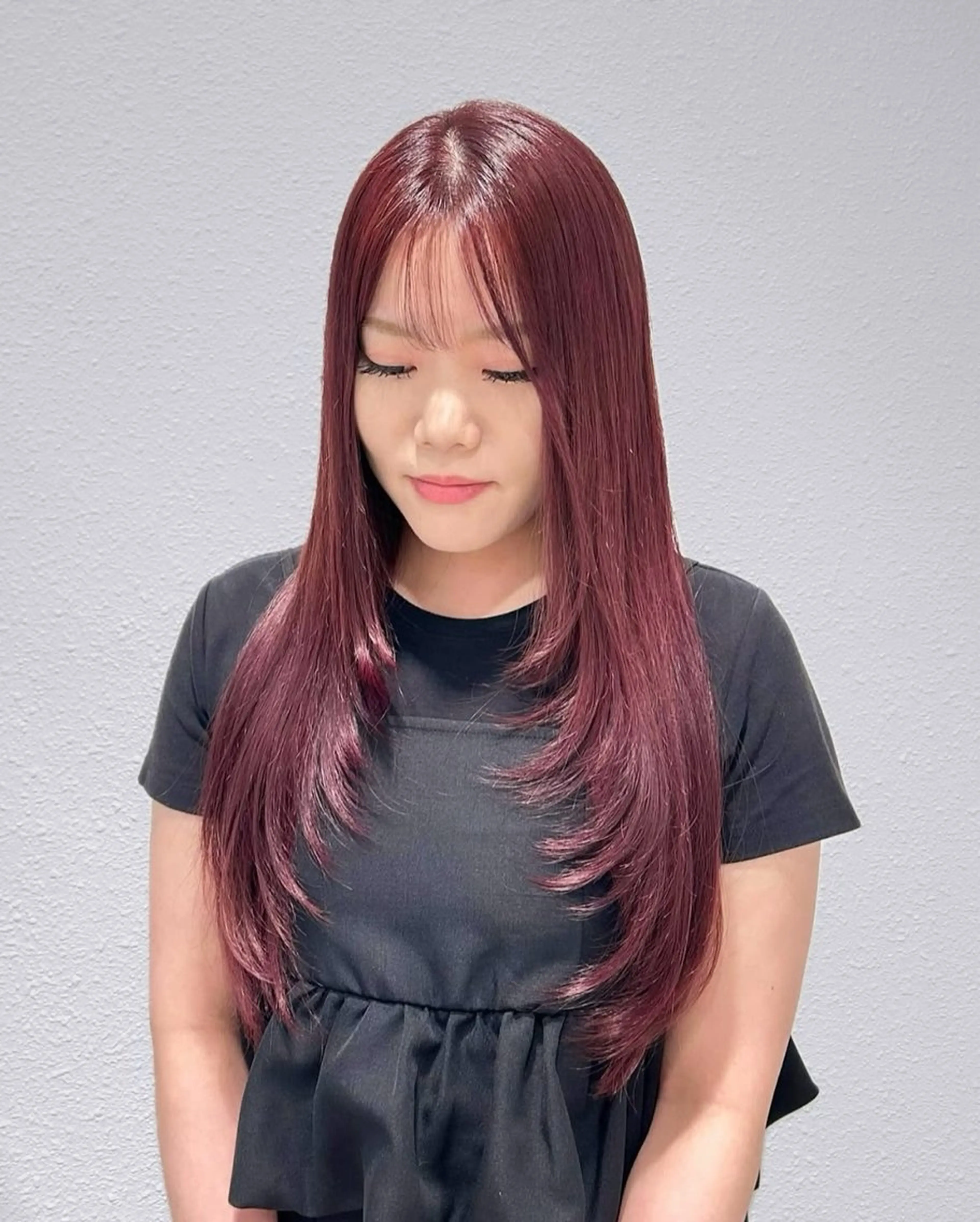 ロング 顔まわりレイヤー 顔周りカット レイヤーカット カット ヘアカラー トリートメント ヘアセット/ミニボブ /レイヤー 山田寛菜のヘアスタイル