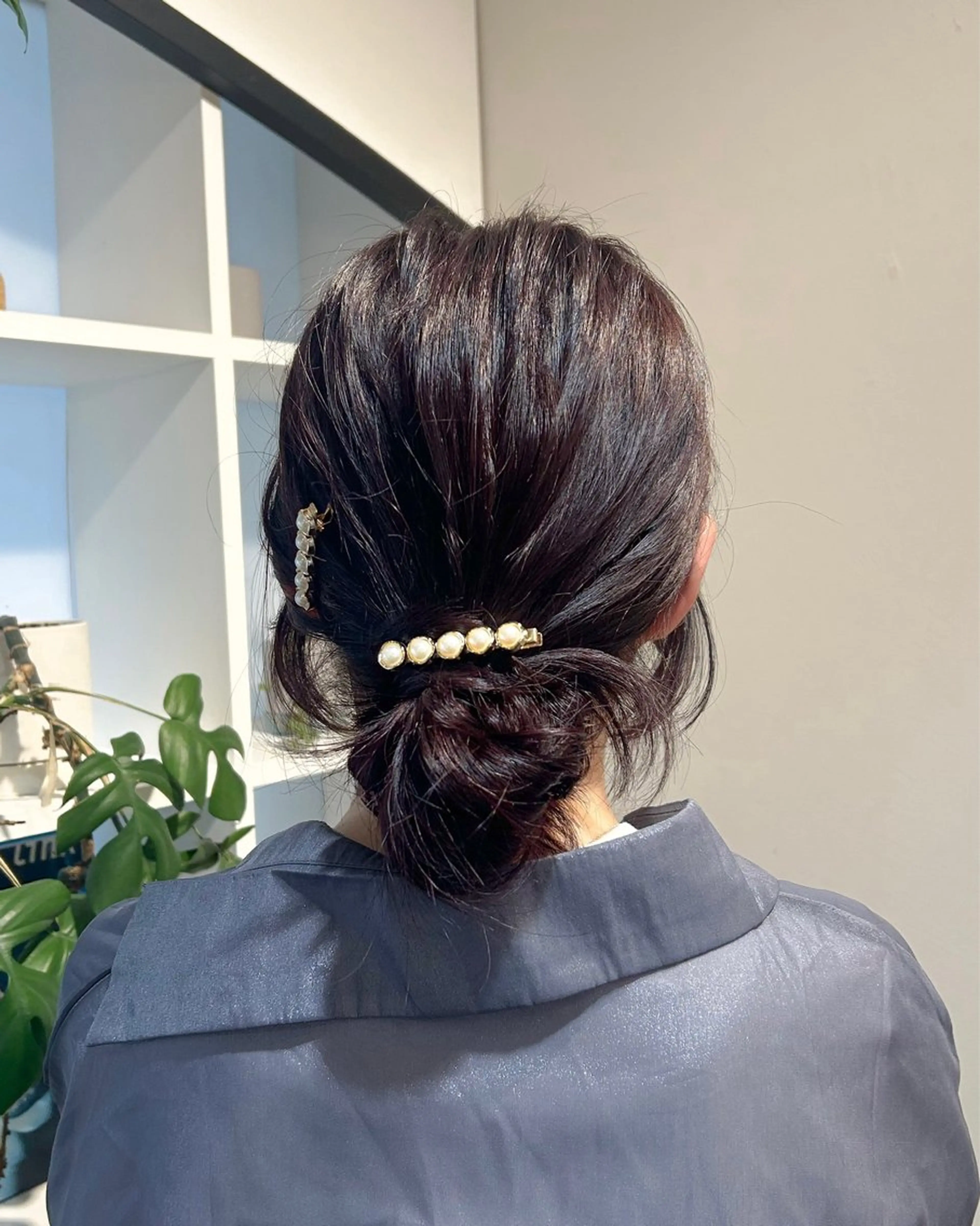 セミロング カラー ヘアアレンジ お団子ヘア カット ヘアカラー アレンジ/新宿 透明感カラー/ヤノのヘアスタイル