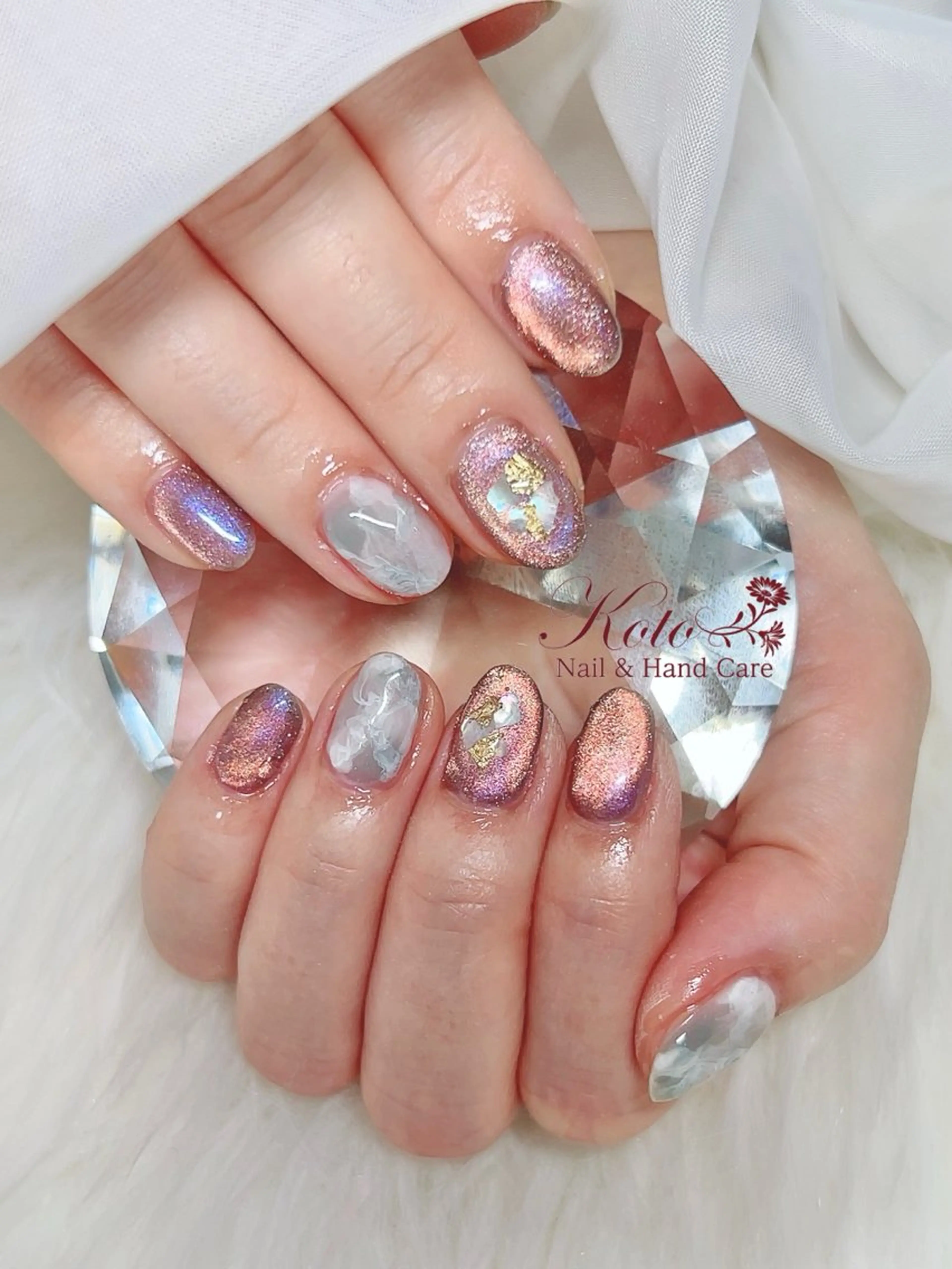 ネイル 長さ出し ジェルネイル 大理石ネイル(マーブル) 持ち込み ニュアンスネイル Nail Salon KOTOのネイルデザイン