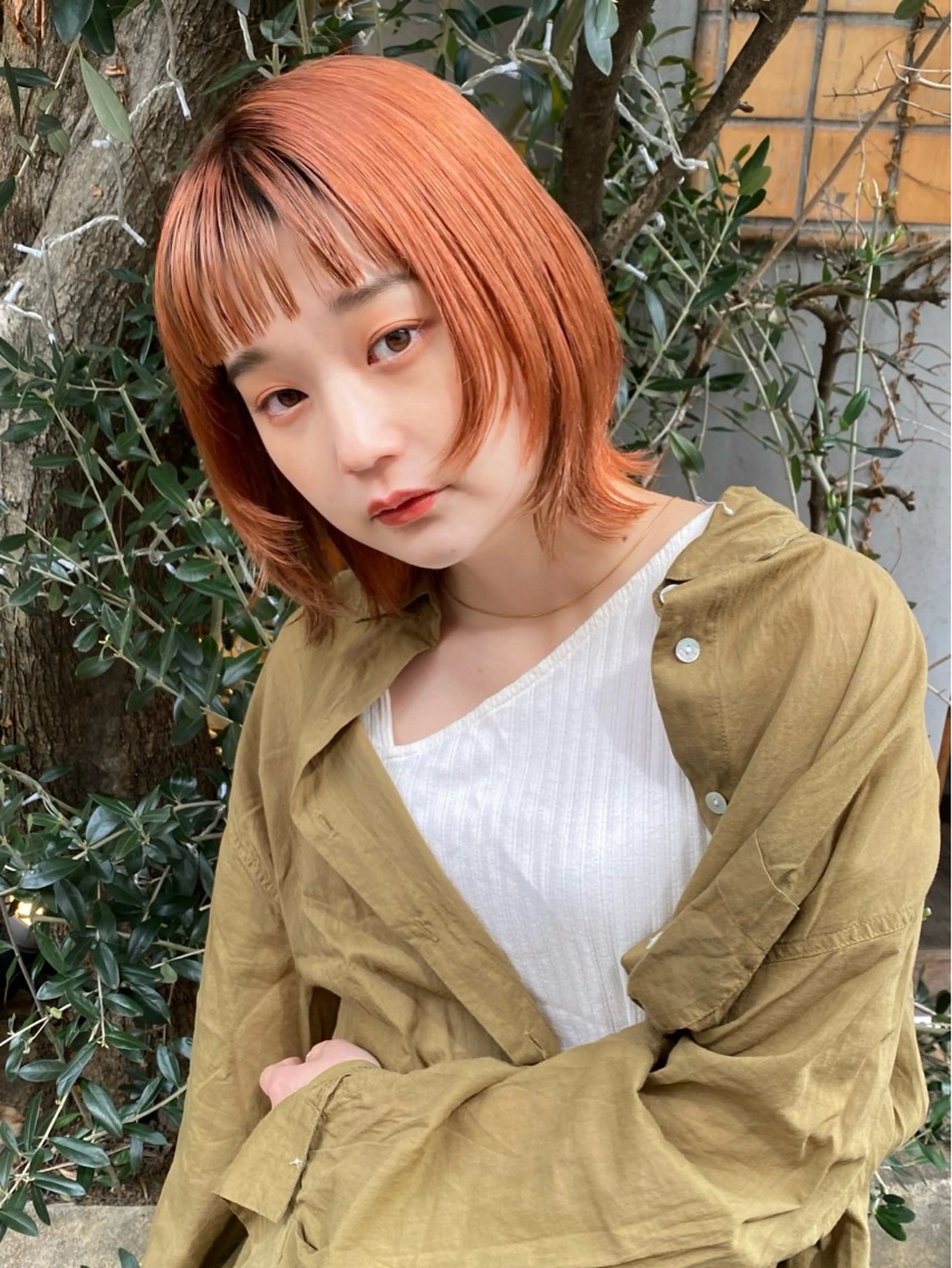 ミディアム カラー ベージュカラー ブリーチ ブラウンカラー オレンジ オレンジベージュ ヘアカラー トリートメント saki🌼ボブ× 透明感カラー🌼のヘアスタイル